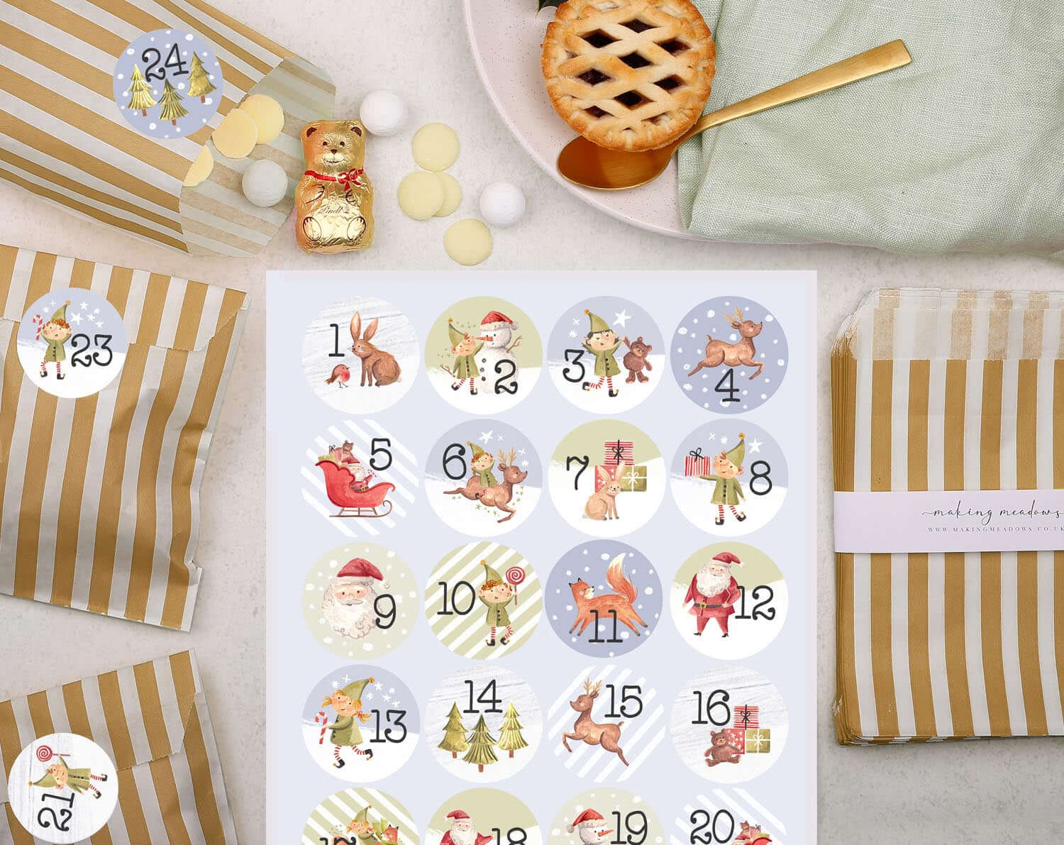 Elf Christmas Advent Calendar With Bronze Bags. Advent Calendars designed by Making Meadows