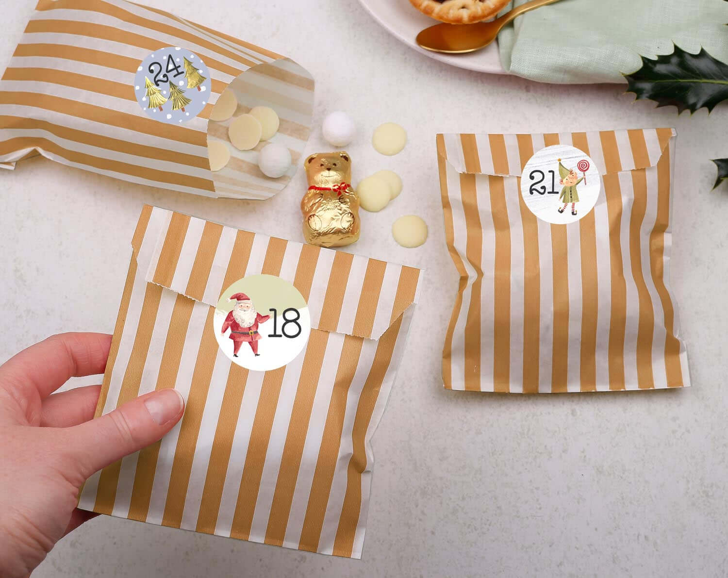 Elf Christmas Advent Calendar With Bronze Bags. Advent Calendars designed by Making Meadows