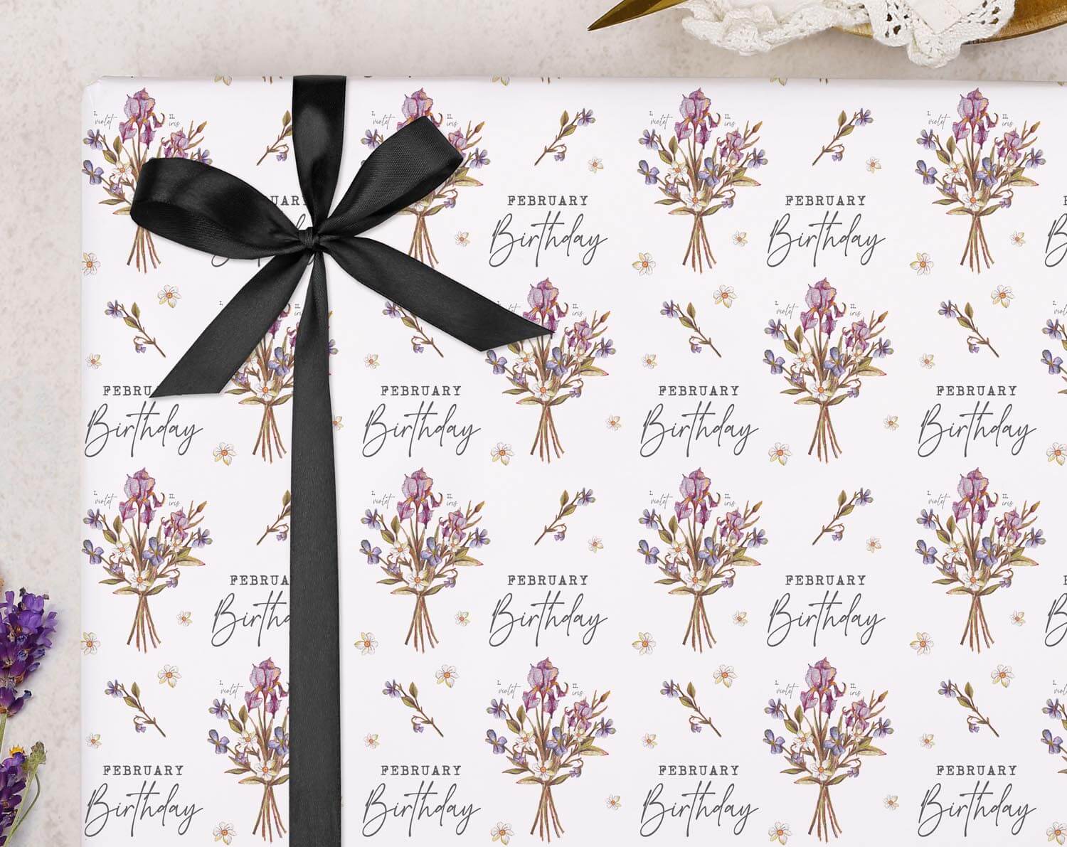 February Birthday Wrapping Paper. Wrapping Paper designed by Making Meadows