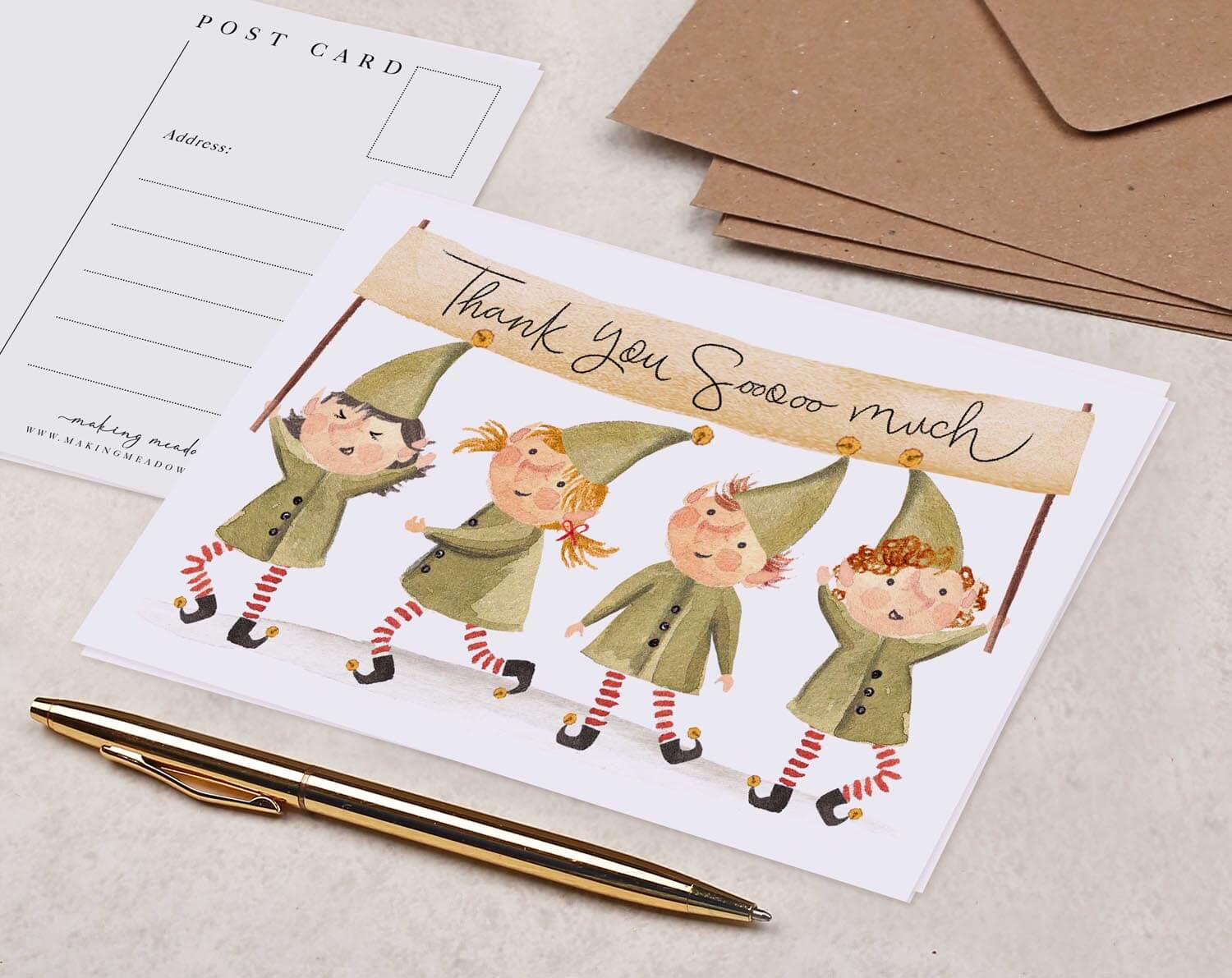 Festive Elf Thank You So Much Christmas Postcard. Post Cards designed by Making Meadows