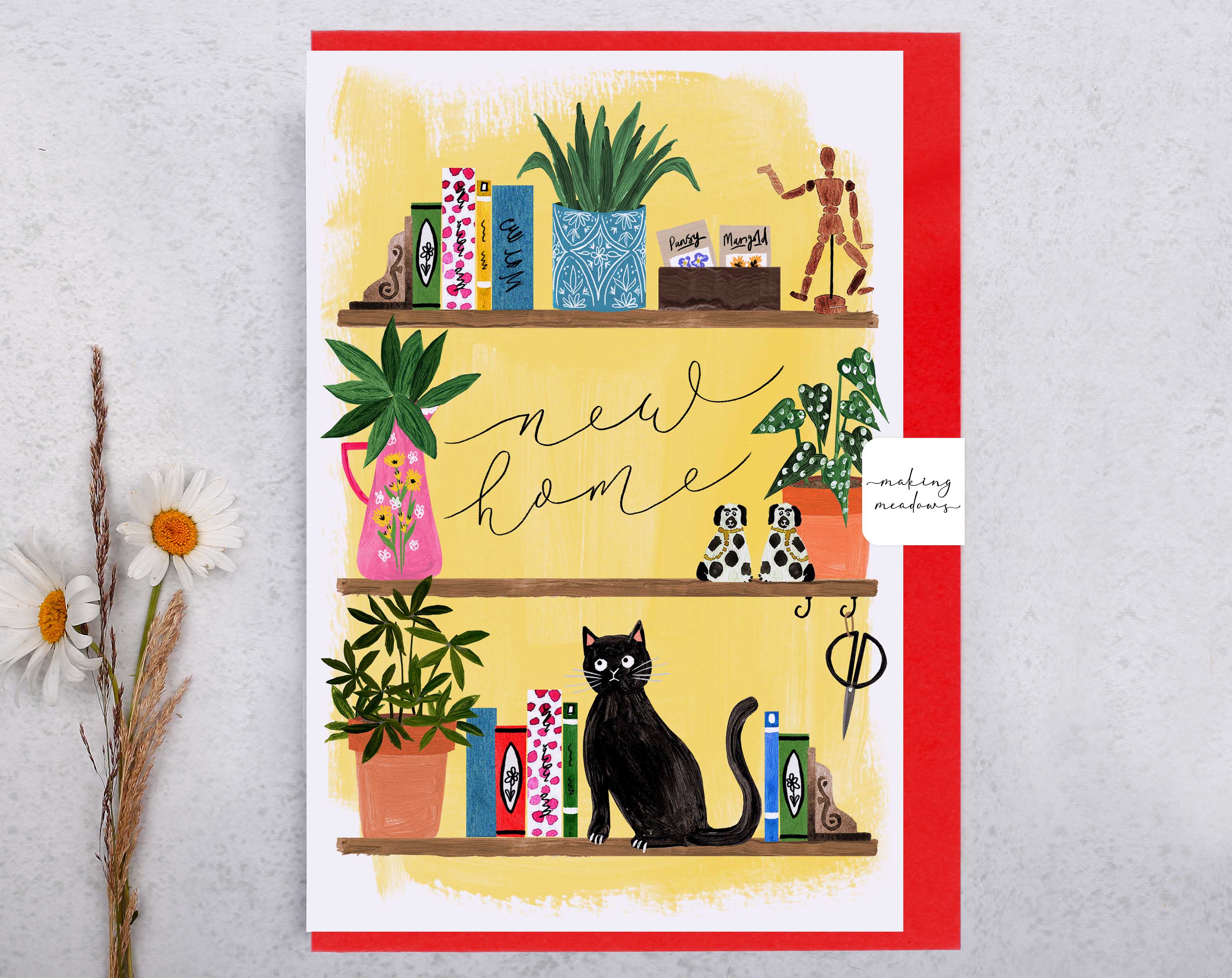 Floral Bookshelf New Home Card. Greeting & Note Cards designed by Making Meadows