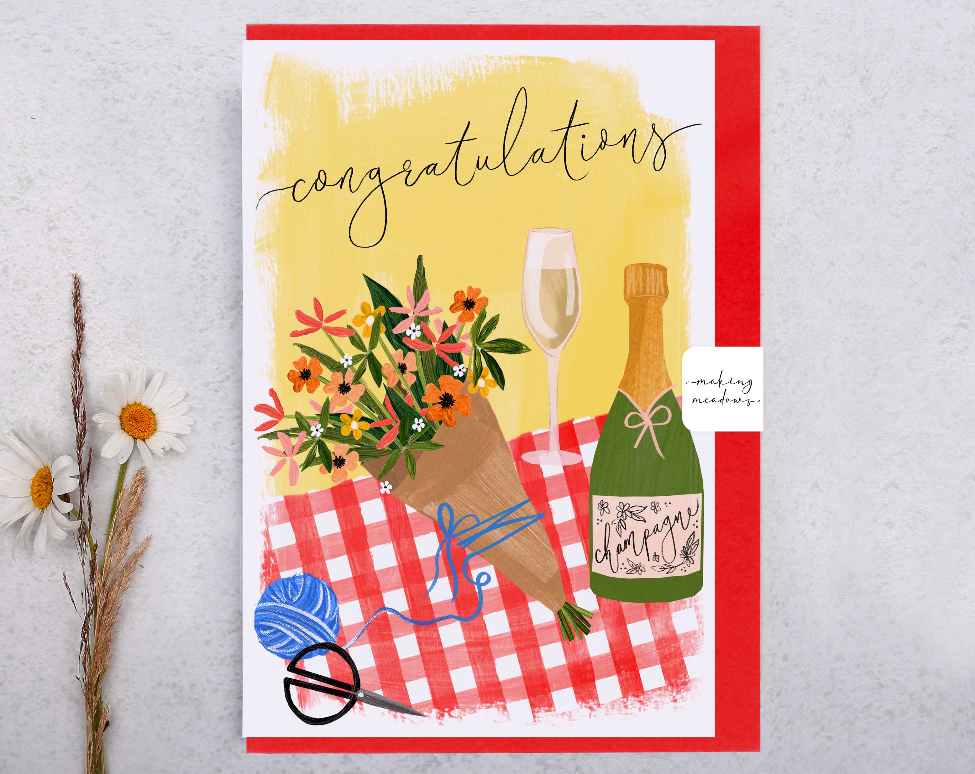 Floral Congratulations Champagne Card. Greeting & Note Cards designed by Making Meadows