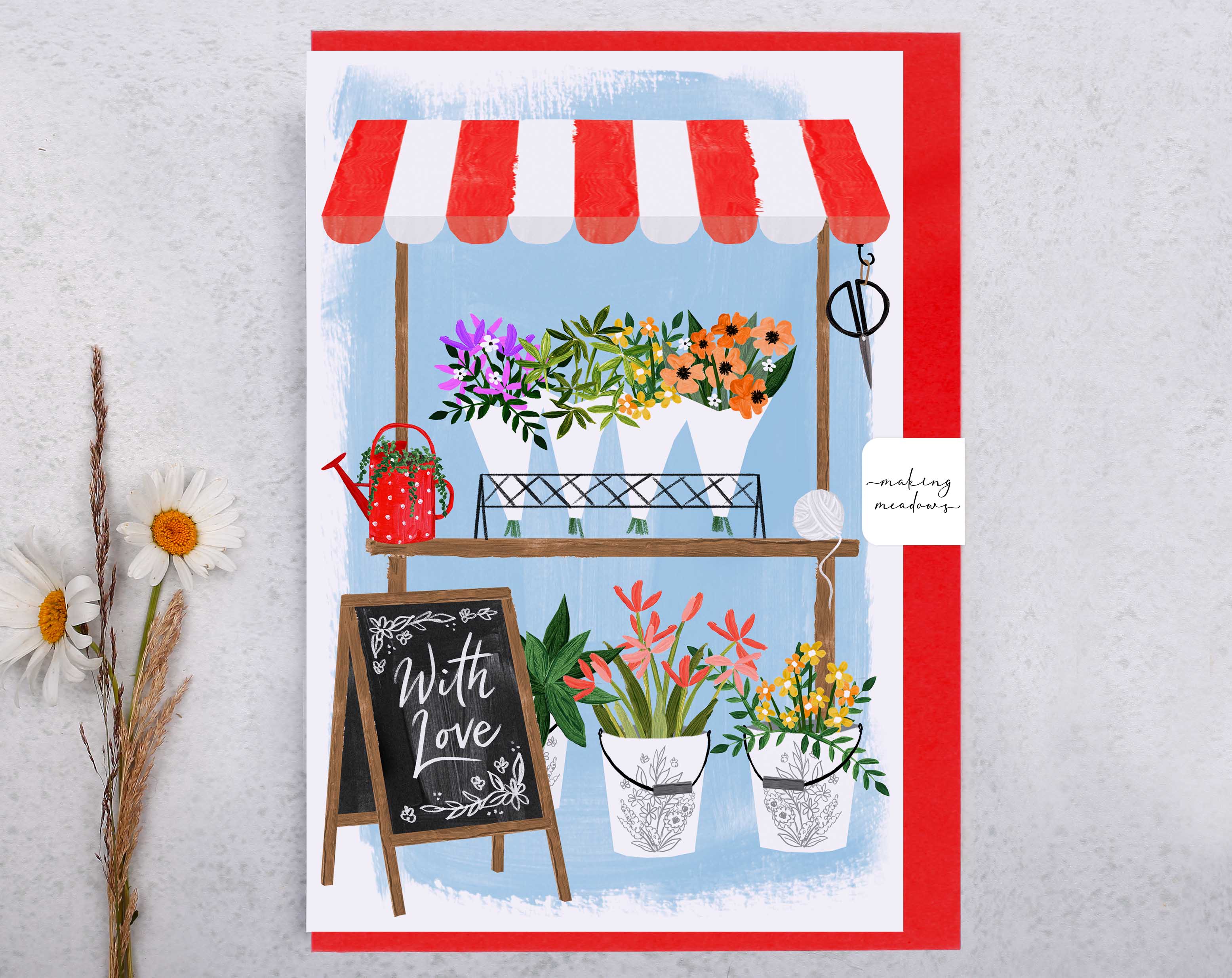 Floral Flower Shop With Love Card. Greeting & Note Cards designed by Making Meadows
