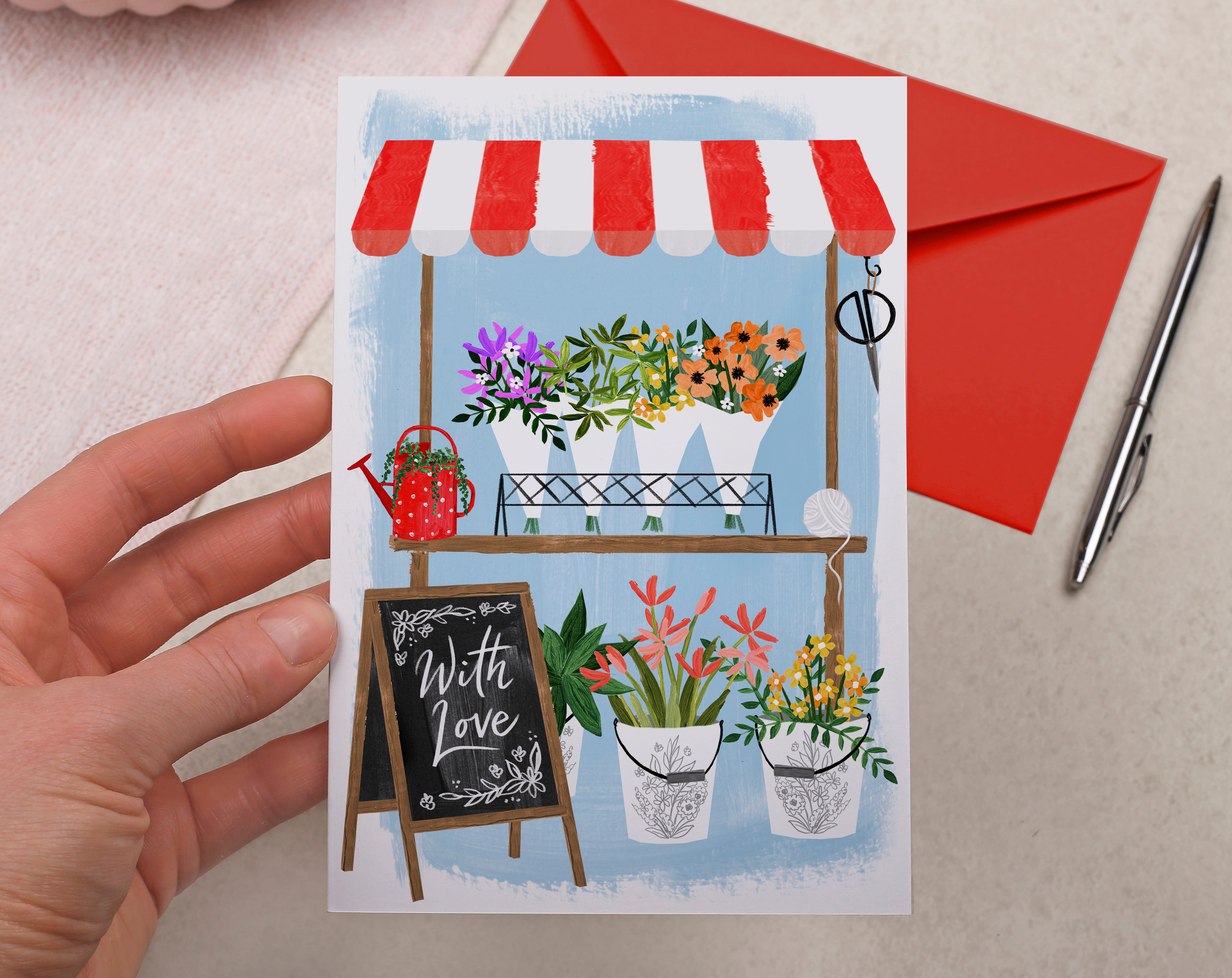 Floral Flower Shop With Love Card. Greeting & Note Cards designed by Making Meadows