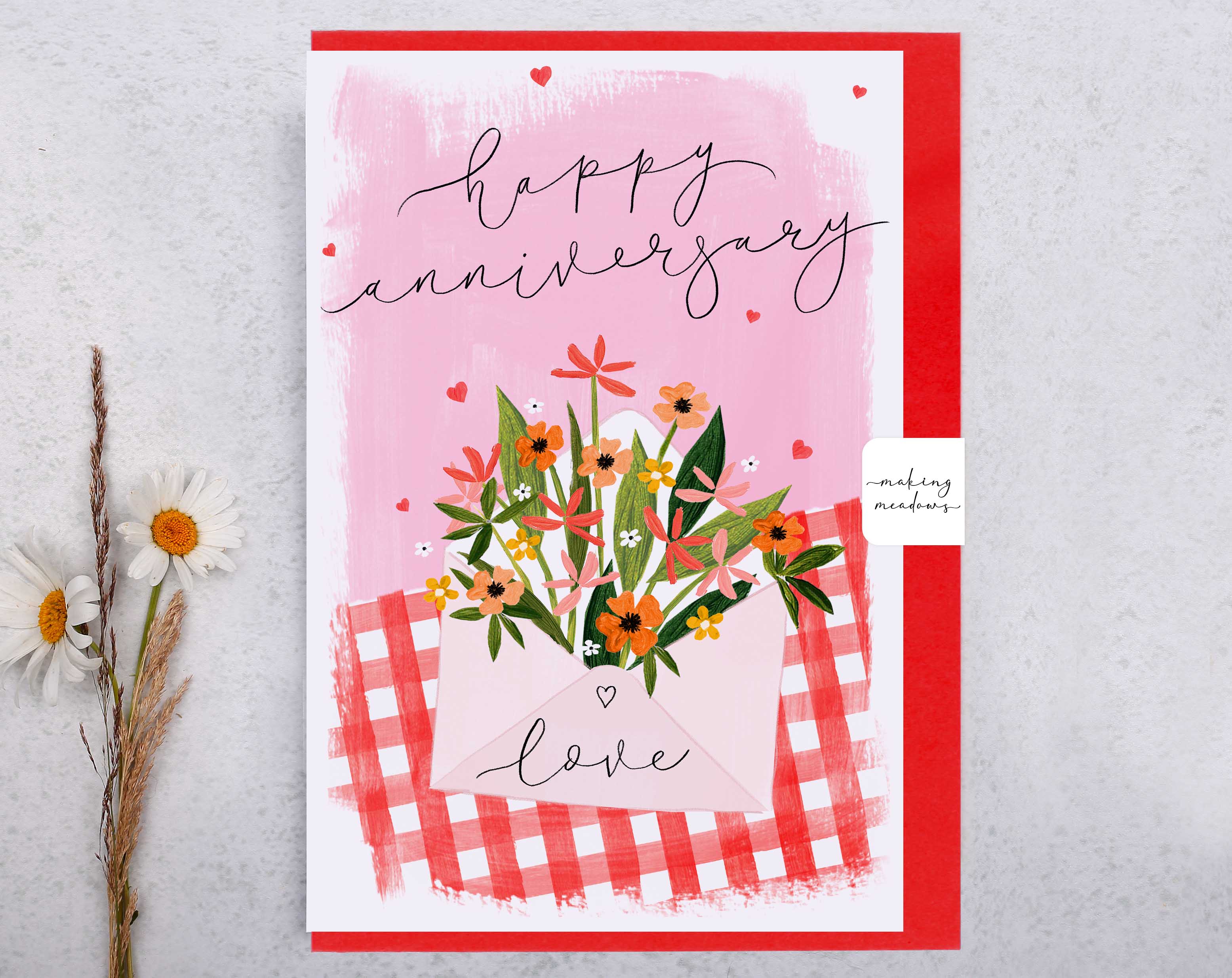 Floral Happy Anniversary Love Envelope Card. Greeting & Note Cards designed by Making Meadows