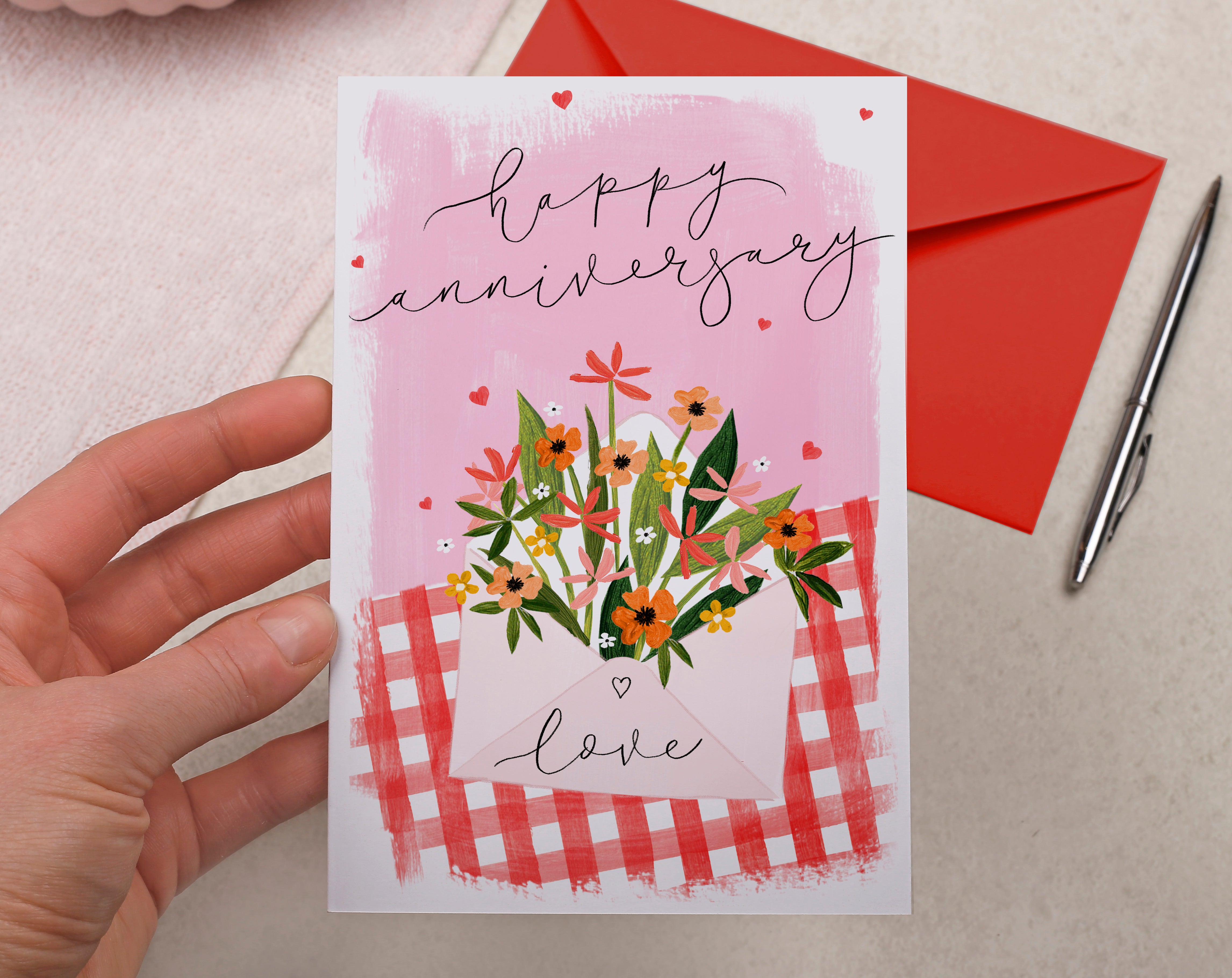 Floral Happy Anniversary Love Envelope Card. Greeting & Note Cards designed by Making Meadows