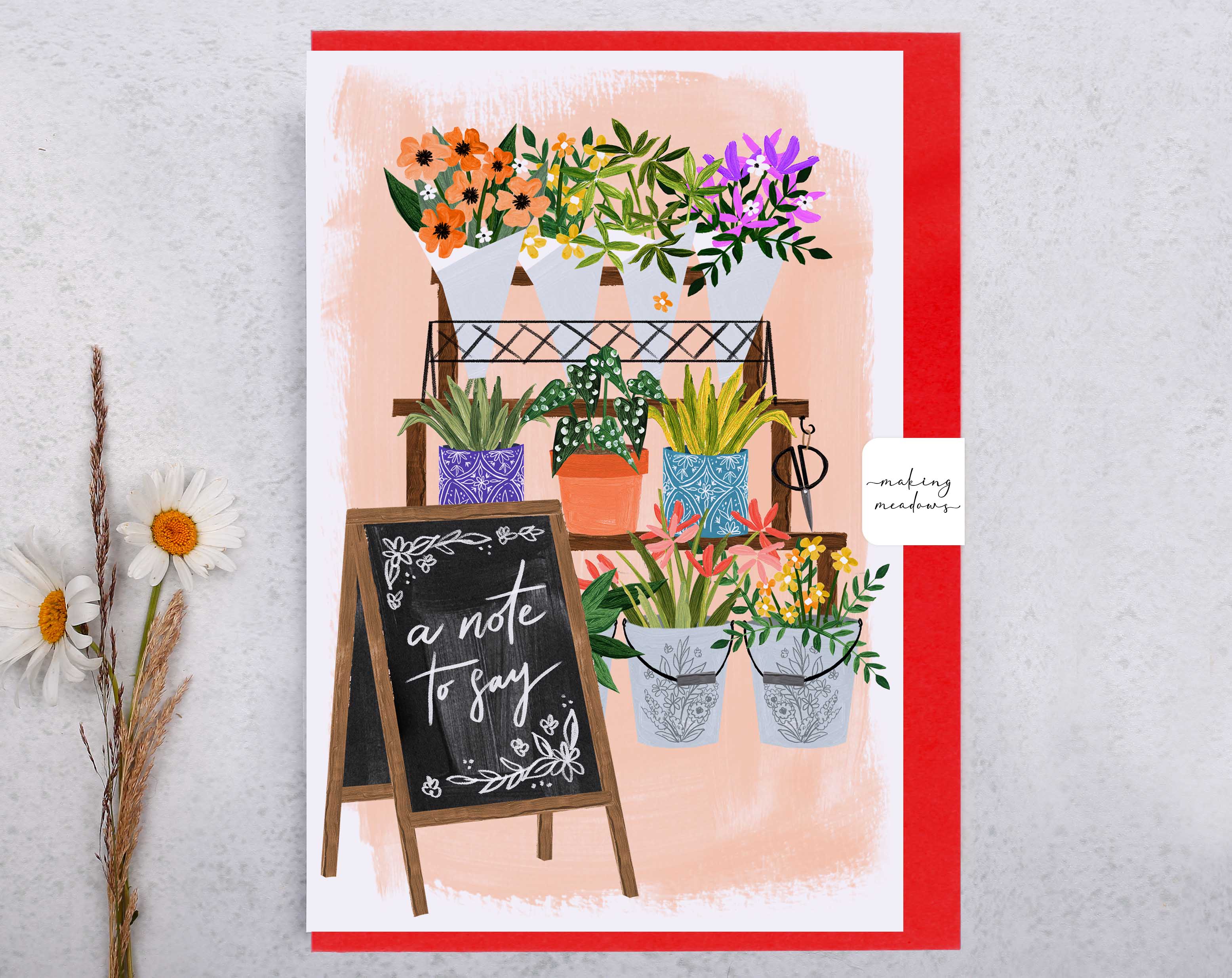 Floral Just A Note To Say Card. Greeting & Note Cards designed by Making Meadows