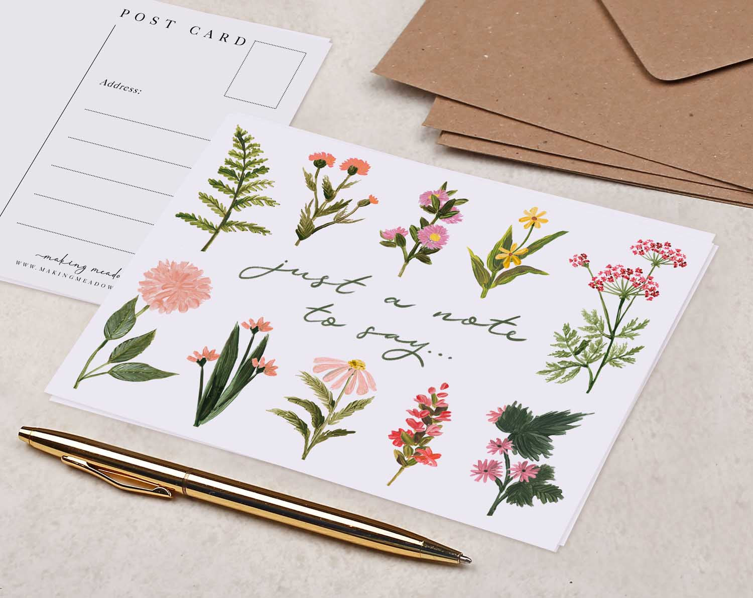 Floral Just A Note To Say Postcard. Post Cards designed by Making Meadows