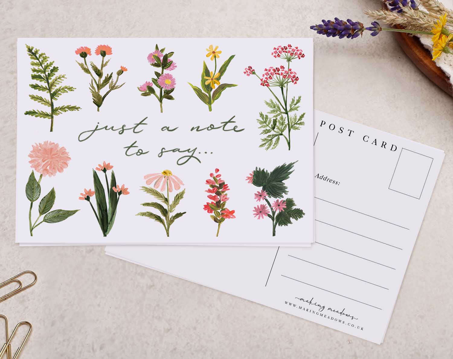 Floral Just A Note To Say Postcard. Post Cards designed by Making Meadows