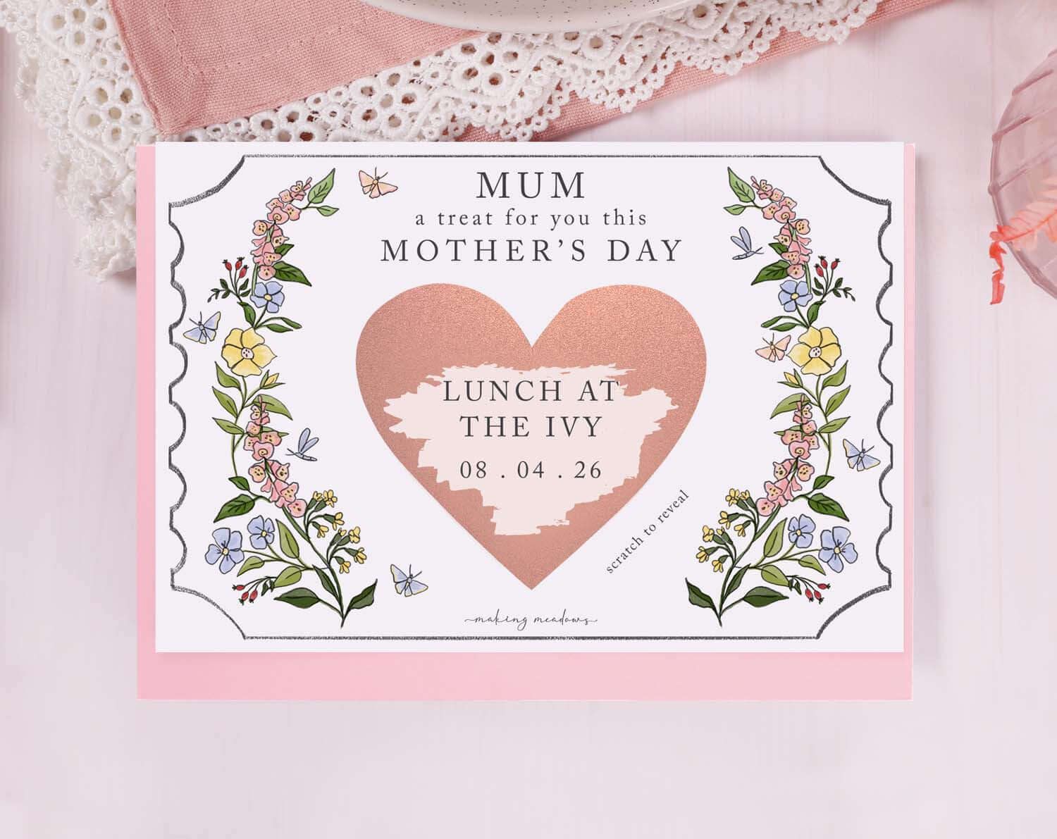Floral Mum Gift Reveal Scratch Card. Greeting Cards designed by Making Meadows