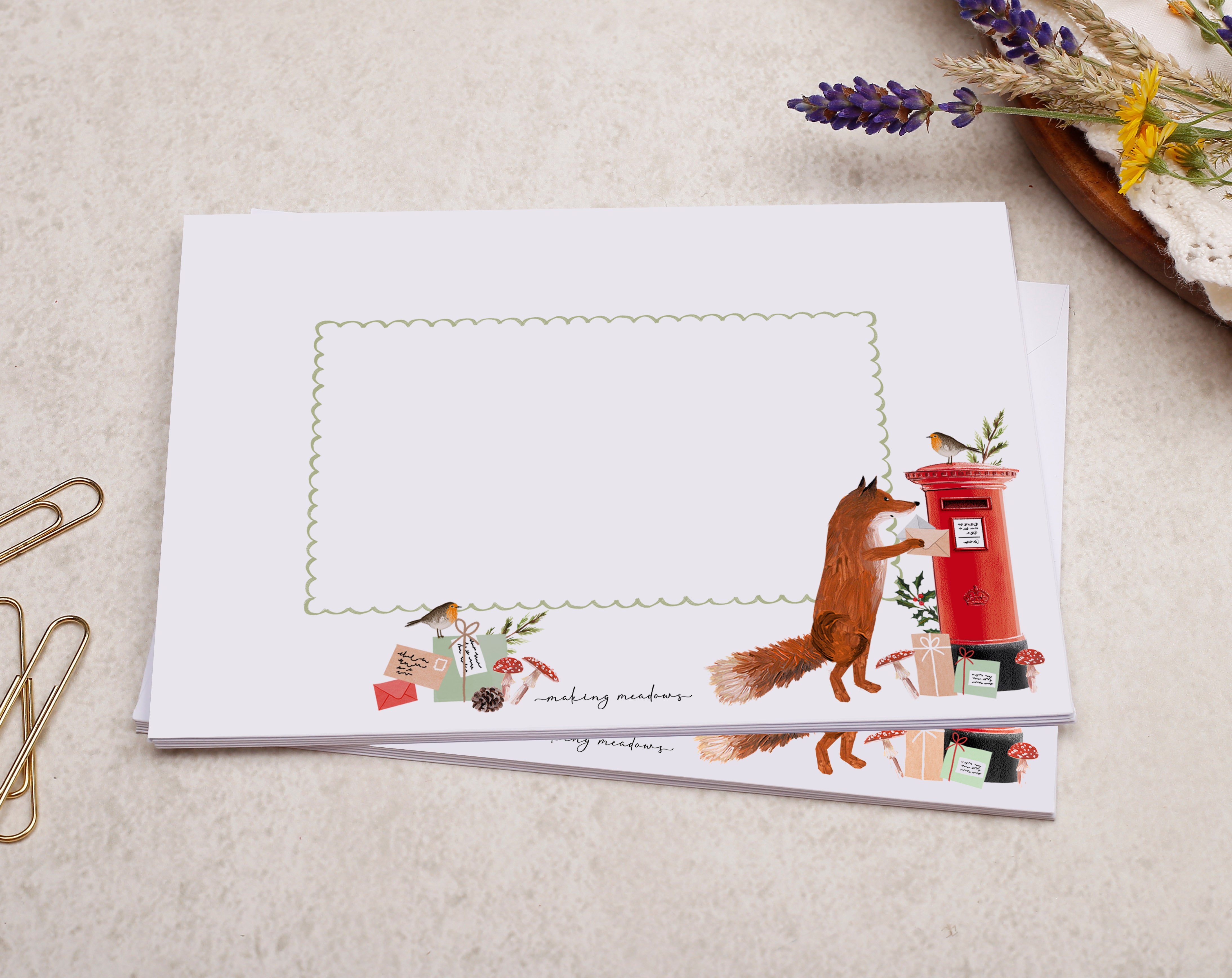 Fox A5 Writing Paper & Envelope Set. Stationery designed by Making Meadows