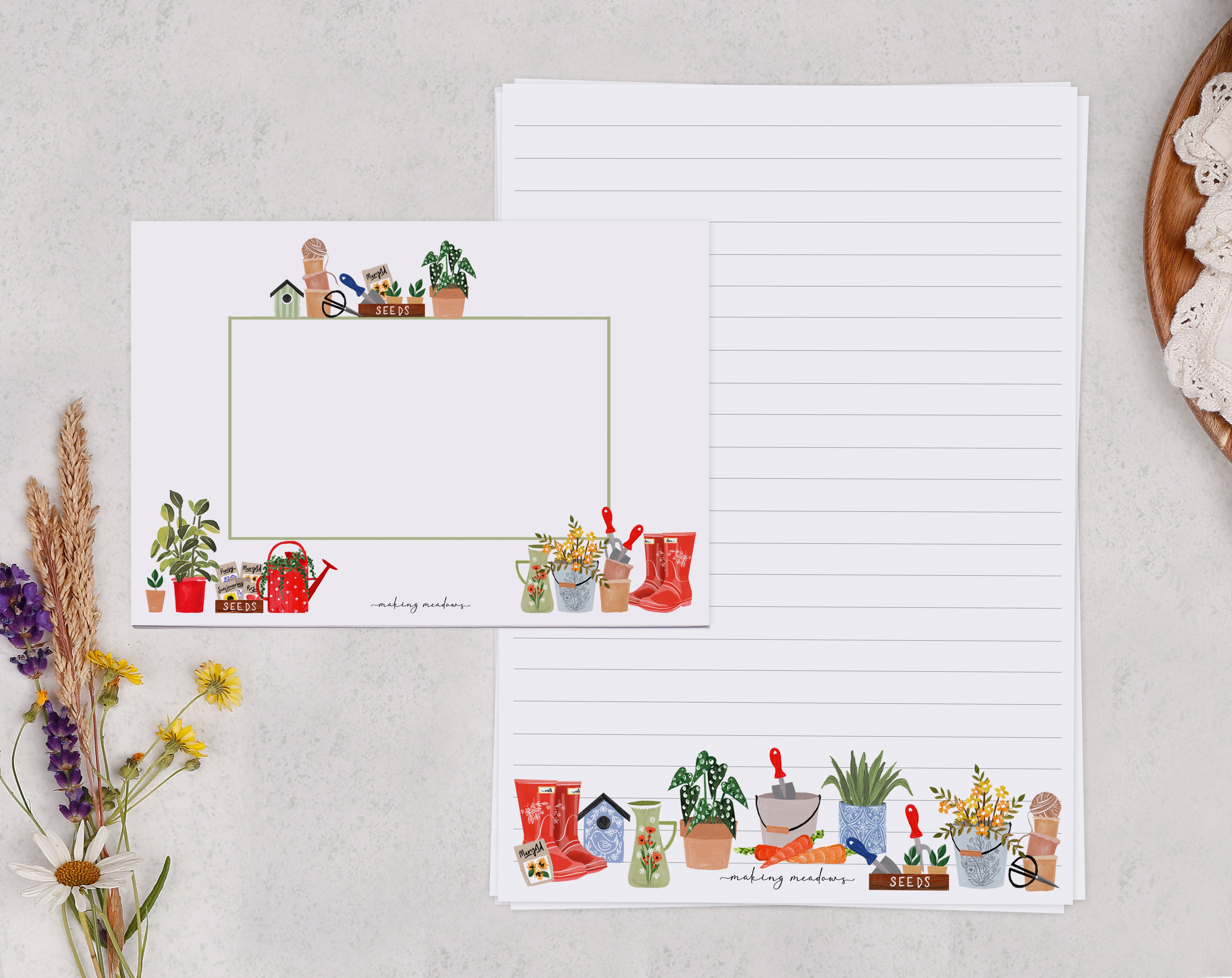 Garden Tools A5 Writing Paper & Envelope Set. Stationery designed by Making Meadows