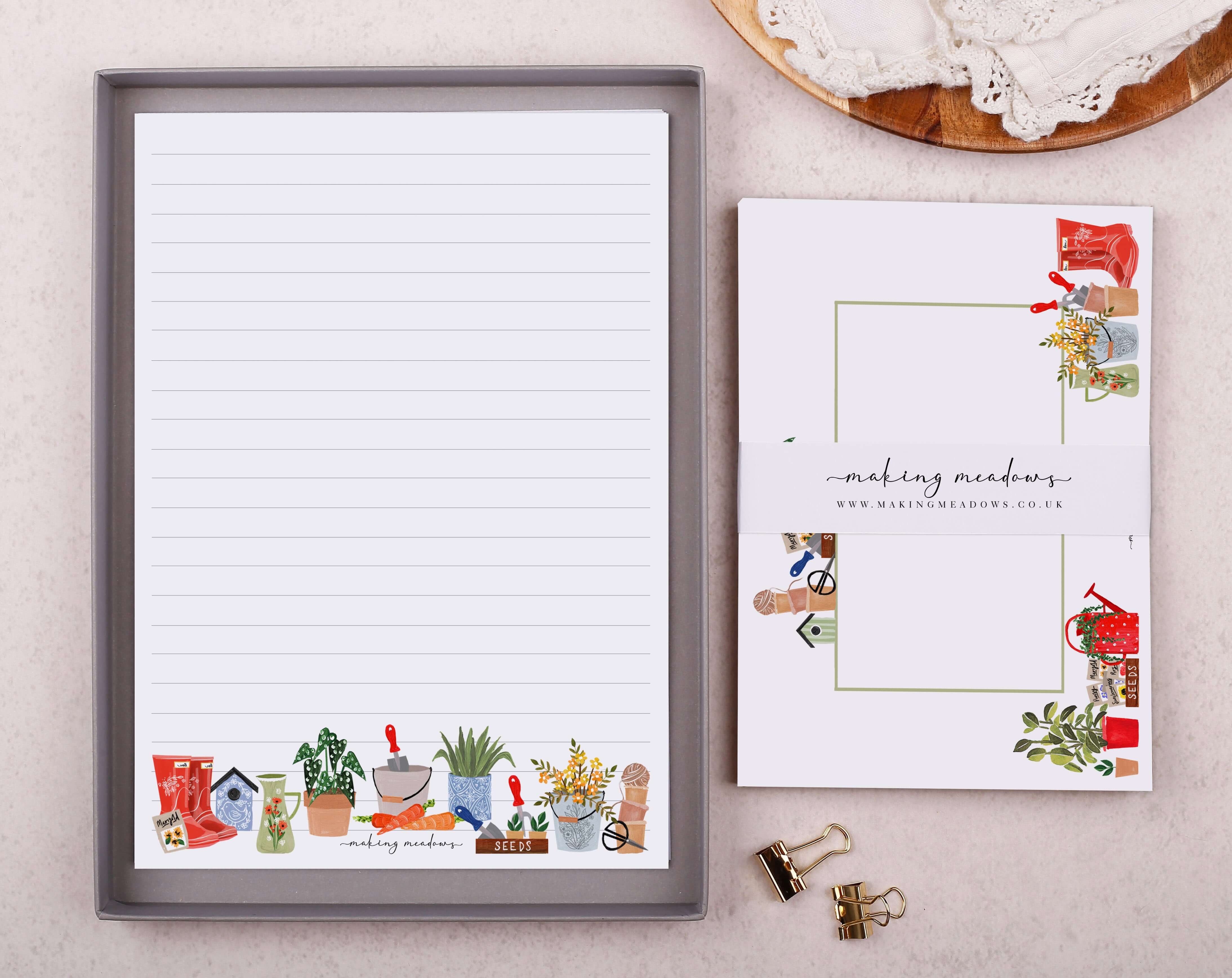 Garden Tools A5 Writing Paper & Envelope Set. Stationery designed by Making Meadows