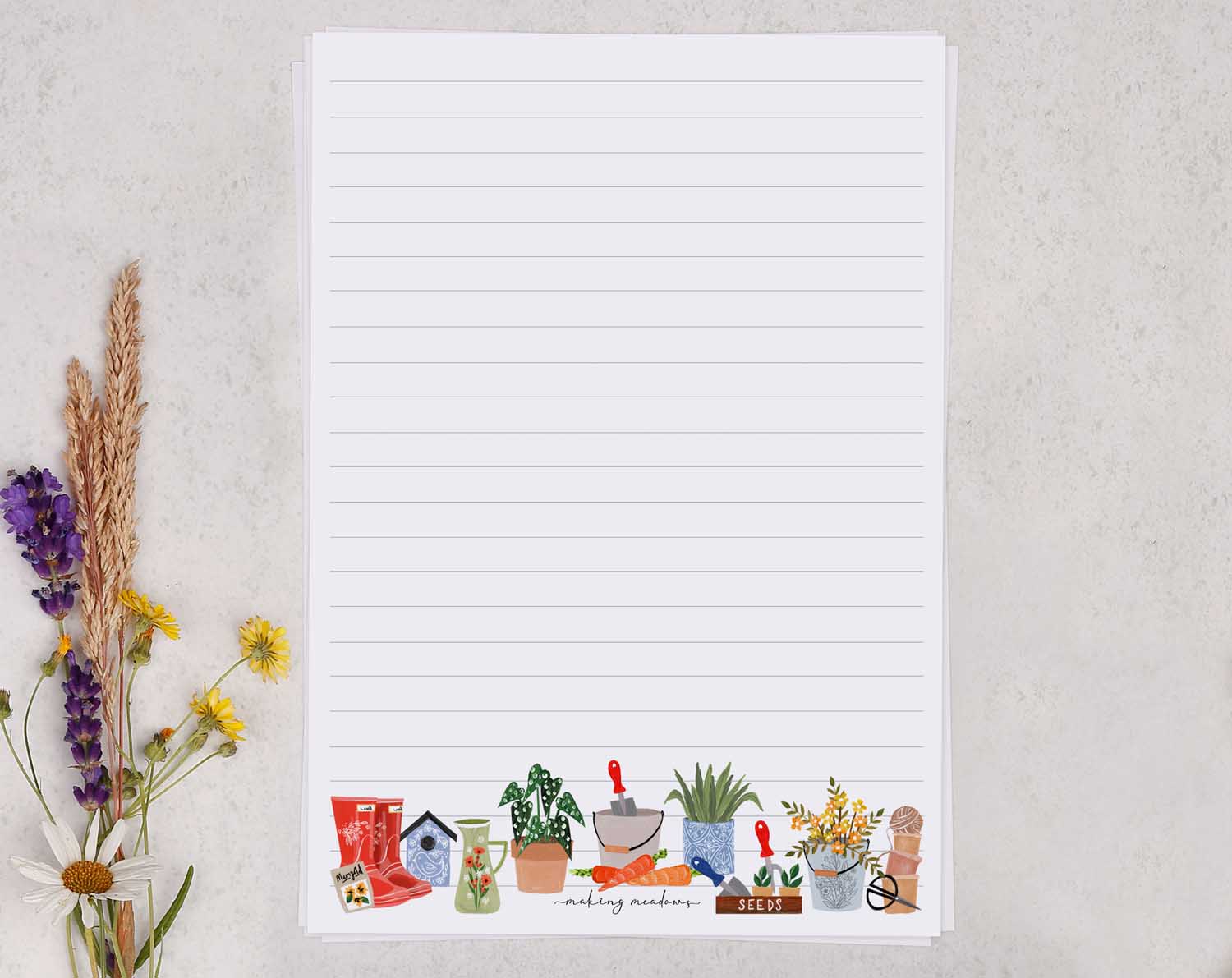 Garden Tools A5 Writing Paper & Envelope Set. Stationery designed by Making Meadows