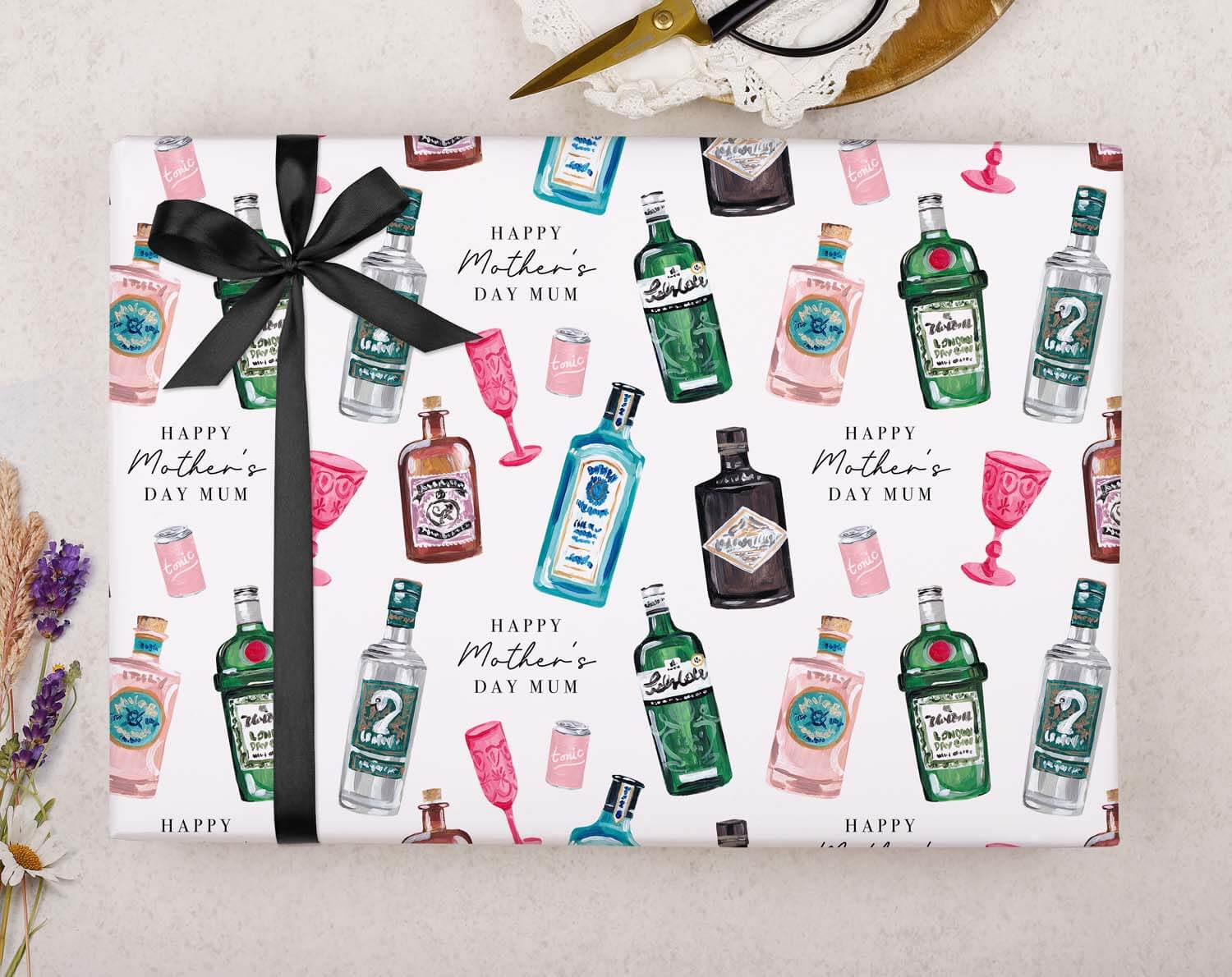 Gin Mother's Day Wrapping Paper. Wrapping Paper designed by Making Meadows