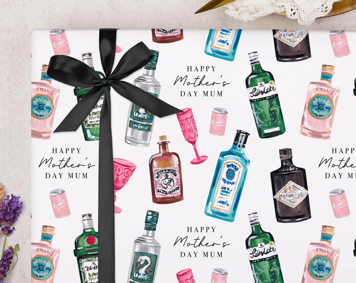 Gin Mother's Day Wrapping Paper. Wrapping Paper designed by Making Meadows