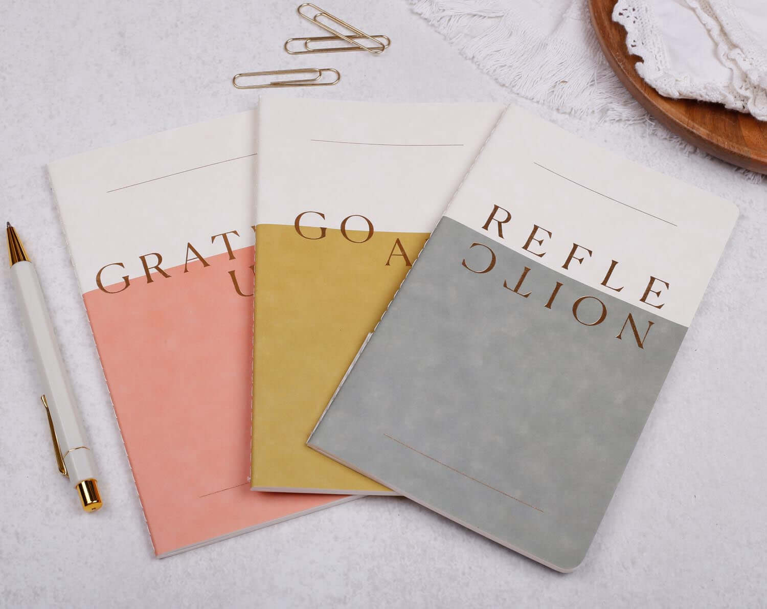 Gratitude Journal, Reflection Book & Goal Setting Notebook Set. Stationery designed by Making Meadows