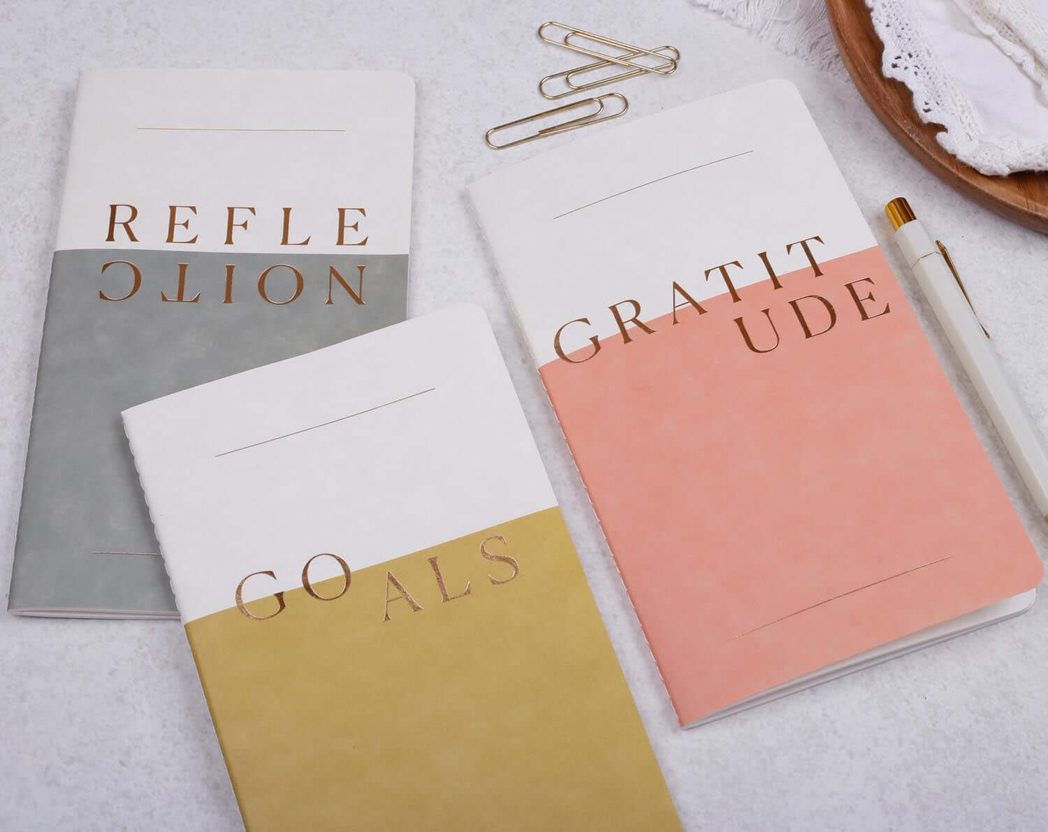 Gratitude Journal, Reflection Book & Goal Setting Notebook Set. Stationery designed by Making Meadows
