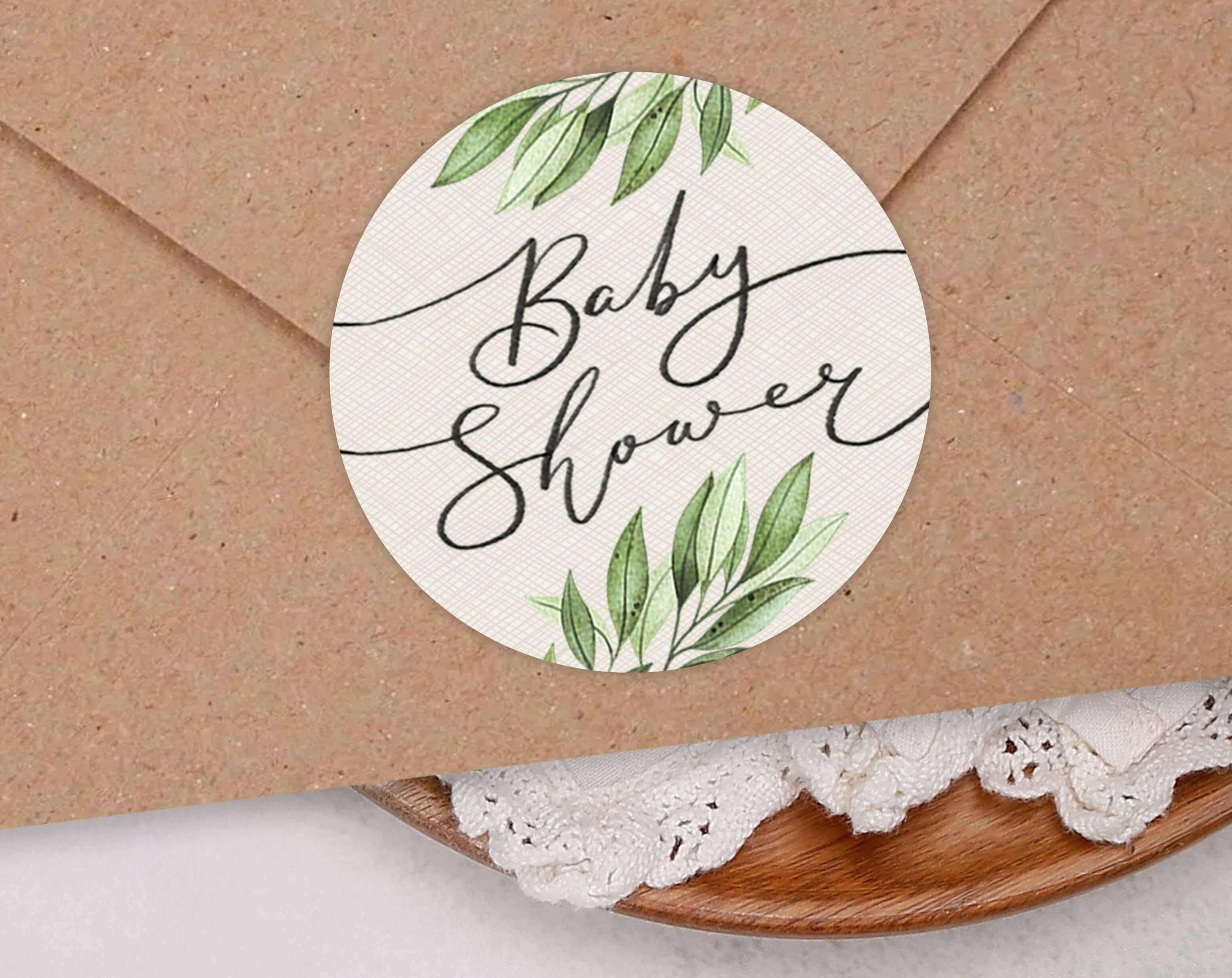 Green Botanical Baby Shower Sticker Sheet. Decorative Stickers designed by Making Meadows