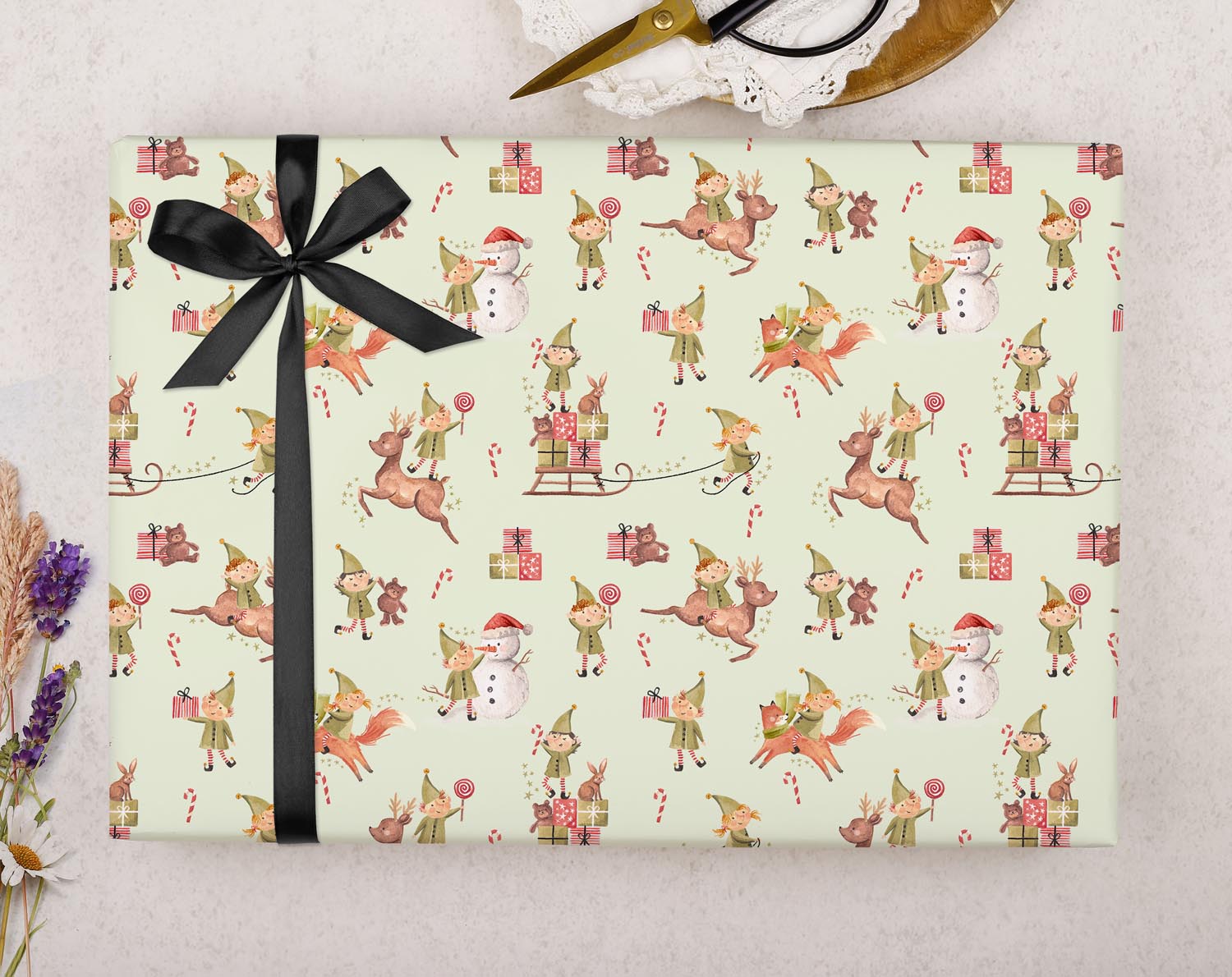 Green Santa's Elf Wrapping Paper. Wrapping Paper designed by Making Meadows