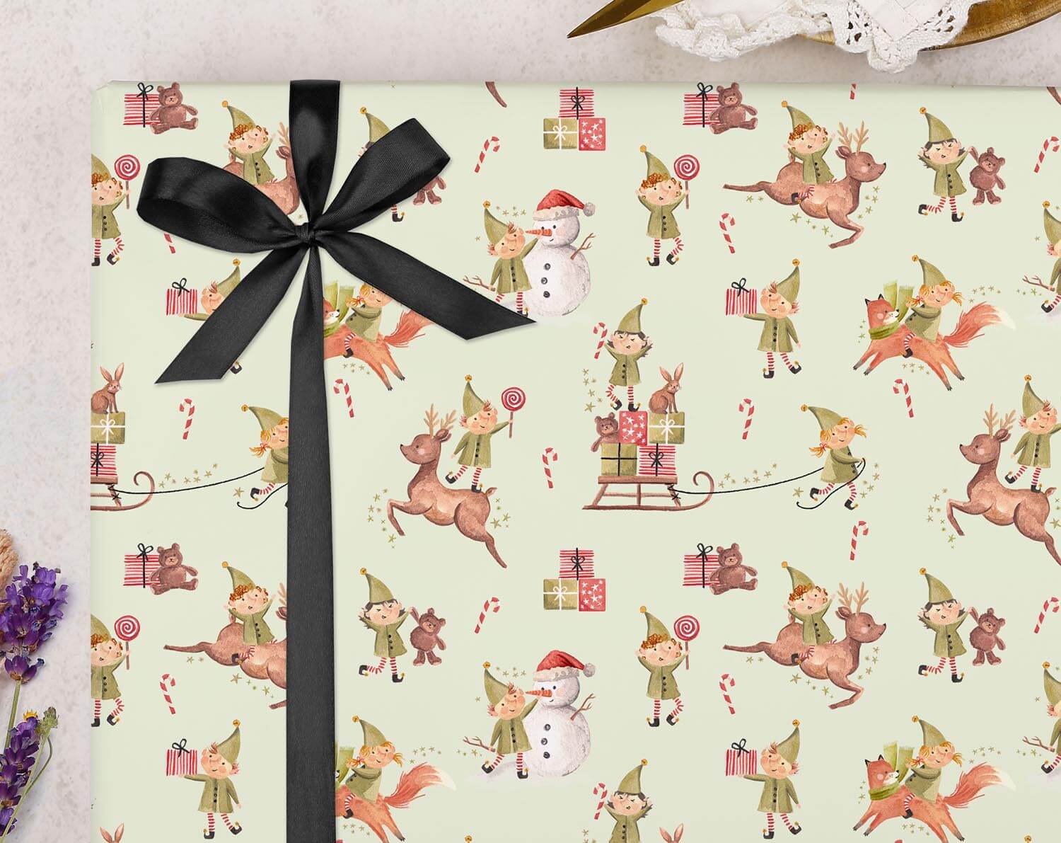 Green Santa's Elf Wrapping Paper. Wrapping Paper designed by Making Meadows