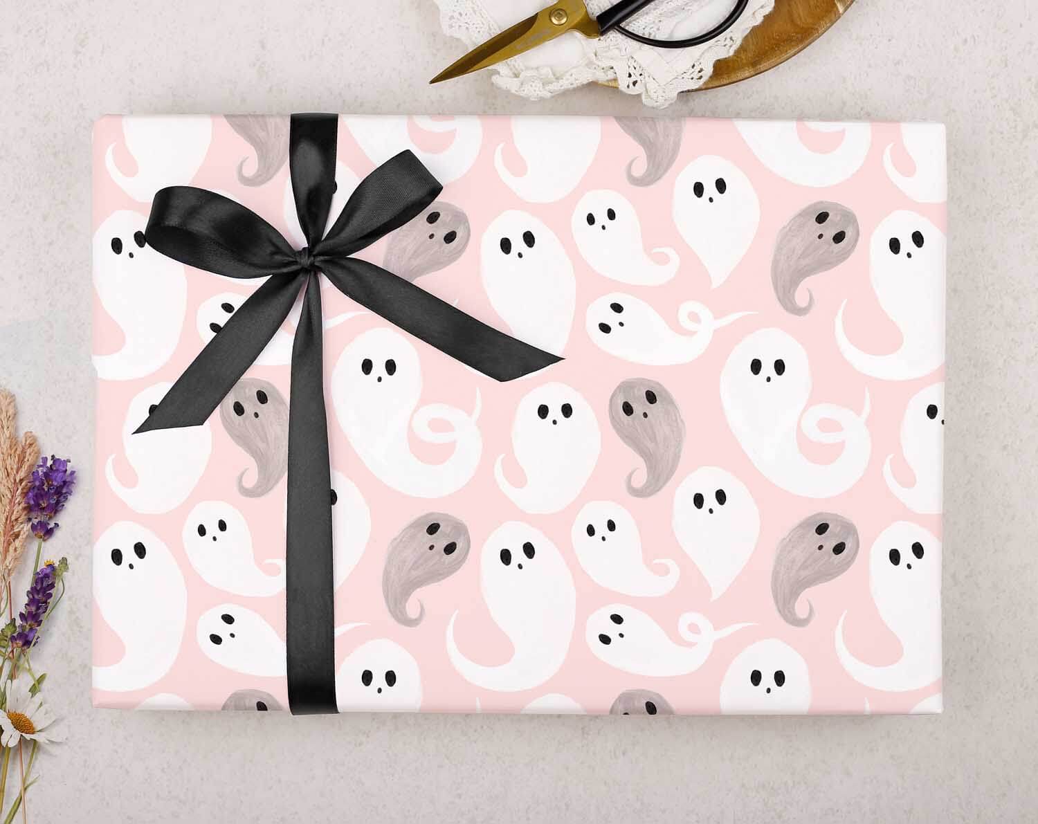 Halloween Pink Ghost Wrapping Paper. Wrapping Paper designed by Making Meadows