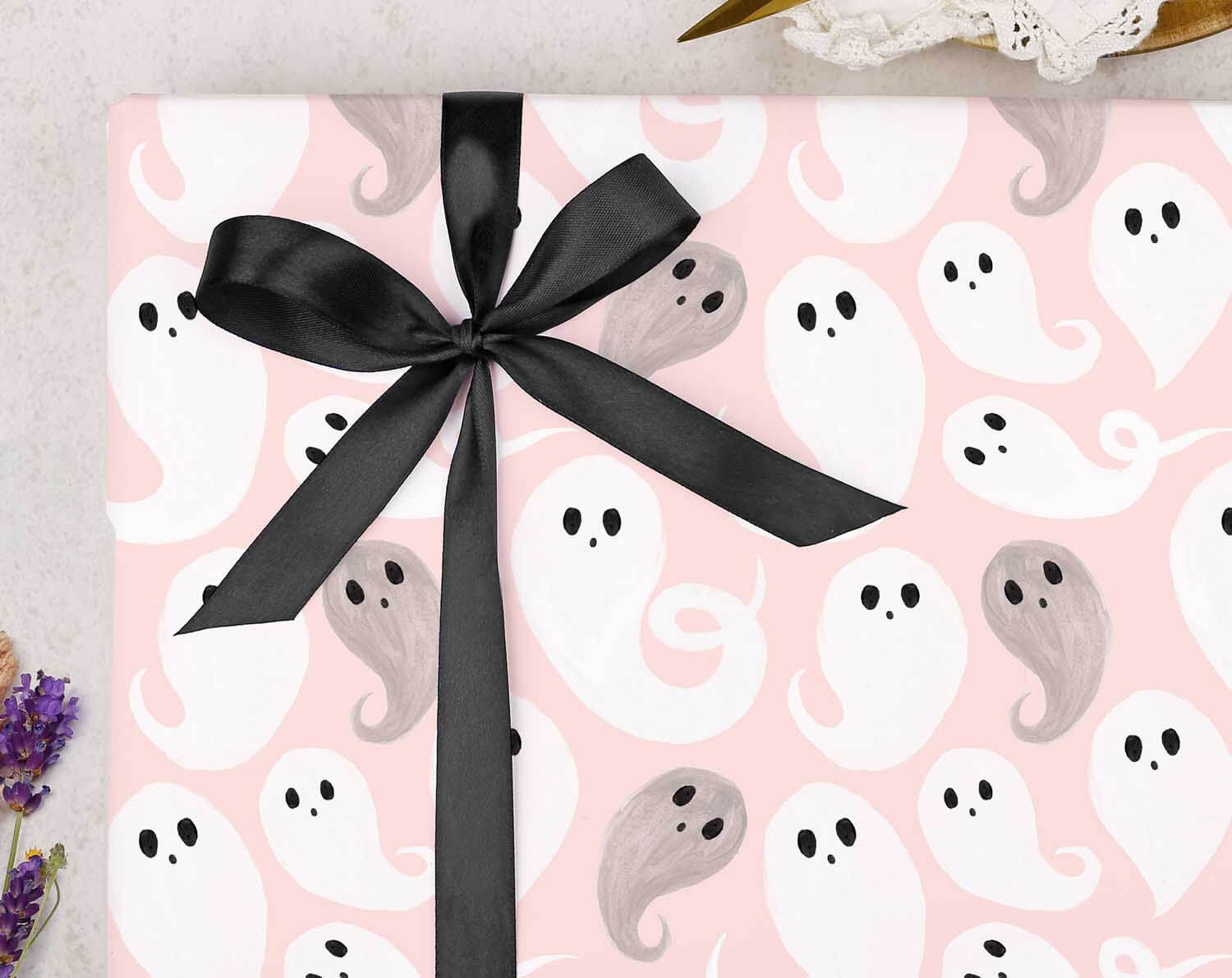 Halloween Pink Ghost Wrapping Paper. Wrapping Paper designed by Making Meadows
