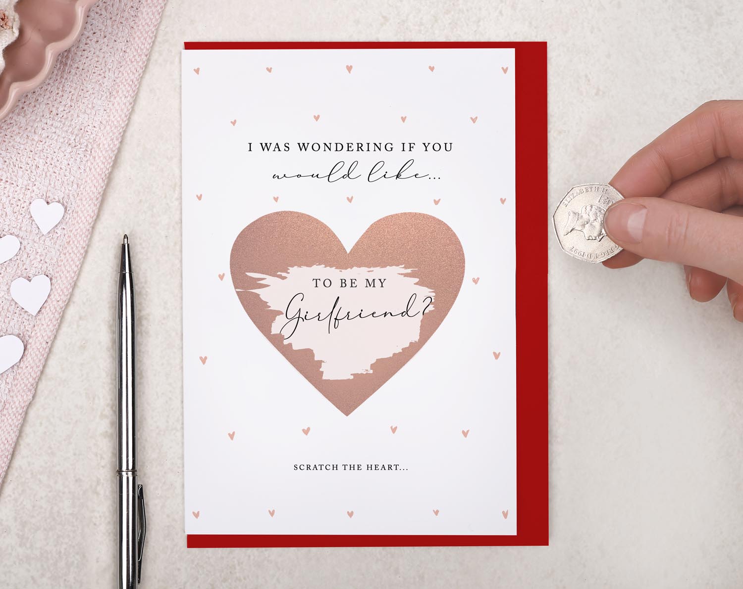 Heart Will You Be My Girlfriend Scratch To Reveal Greeting Card. Greeting & Note Cards designed by Making Meadows