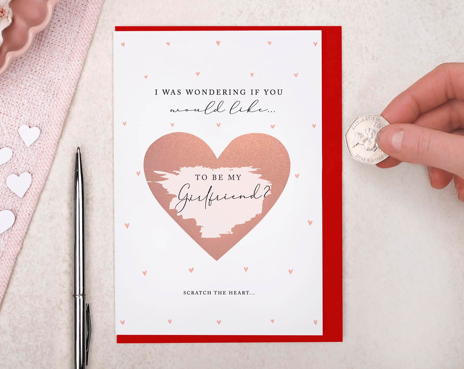 Heart Will You Be My Girlfriend Scratch To Reveal Greeting Card. Greeting & Note Cards designed by Making Meadows