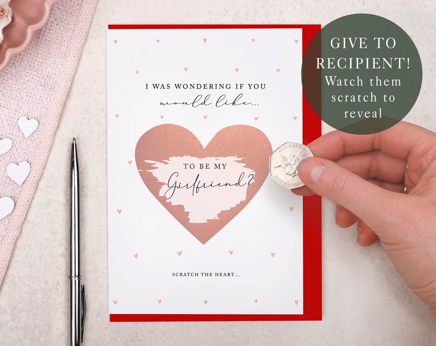 Heart Will You Be My Girlfriend Scratch To Reveal Greeting Card. Greeting & Note Cards designed by Making Meadows