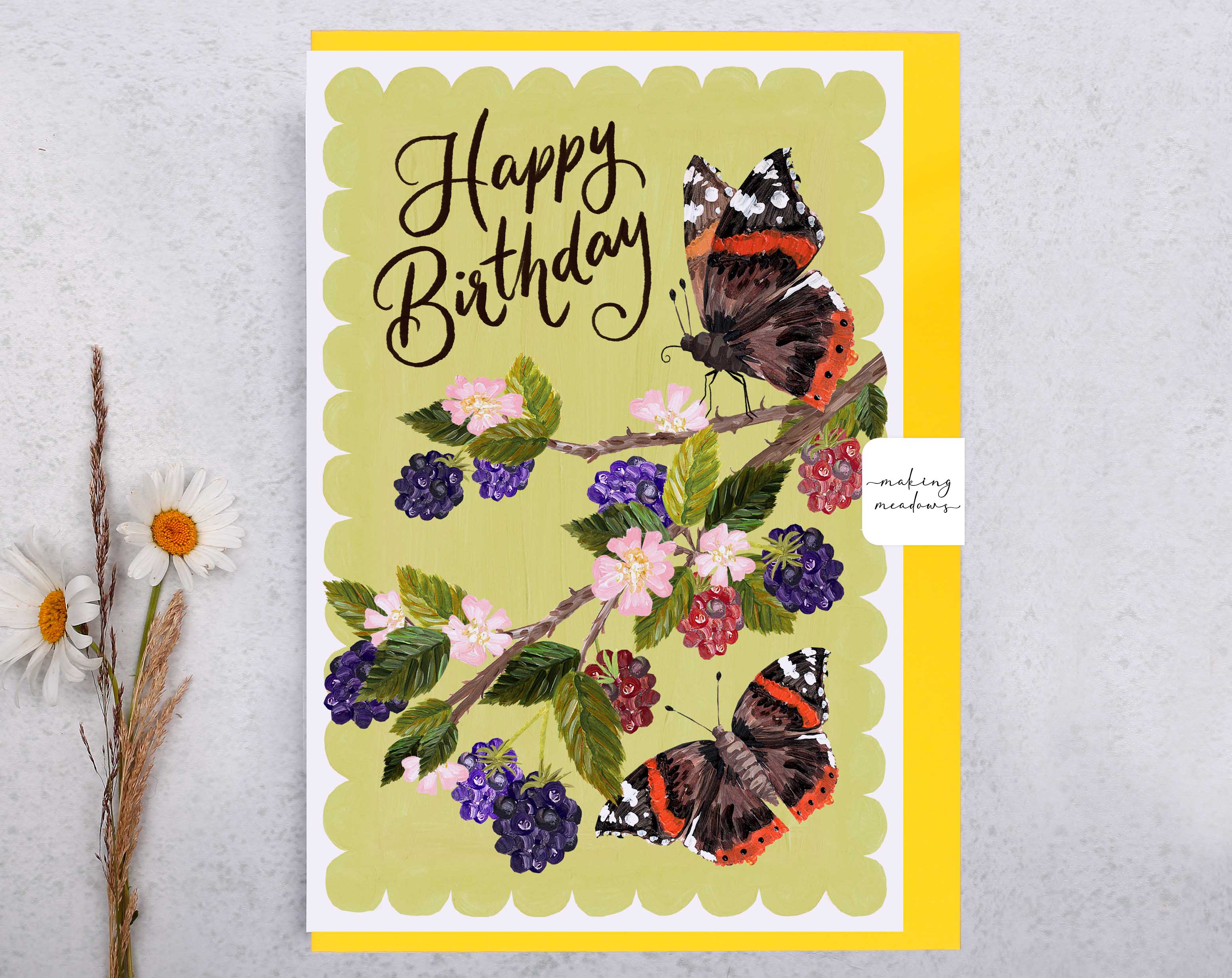 Hedgerow Butterfly Happy Birthday Card. Greeting & Note Cards designed by Making Meadows