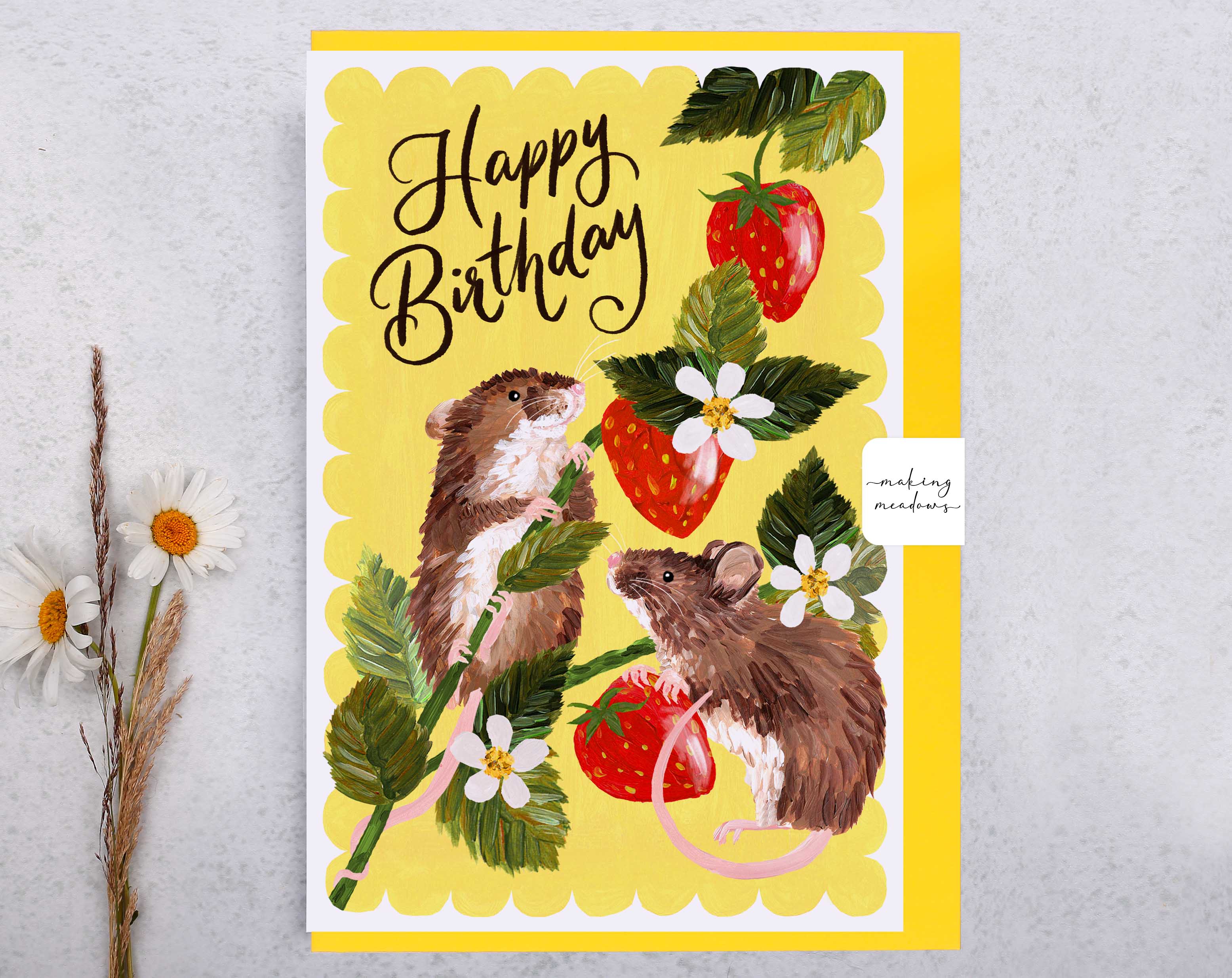 Hedgerow Field Mice Happy Birthday Card. Greeting & Note Cards designed by Making Meadows