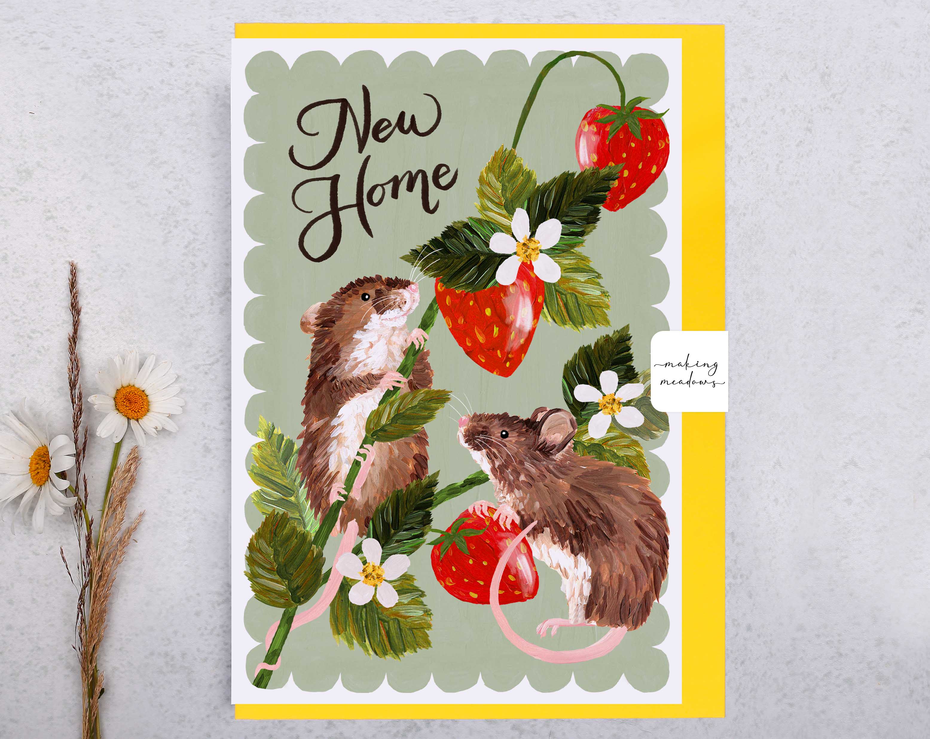 Hedgerow Field Mice New Home Card. Greeting & Note Cards designed by Making Meadows