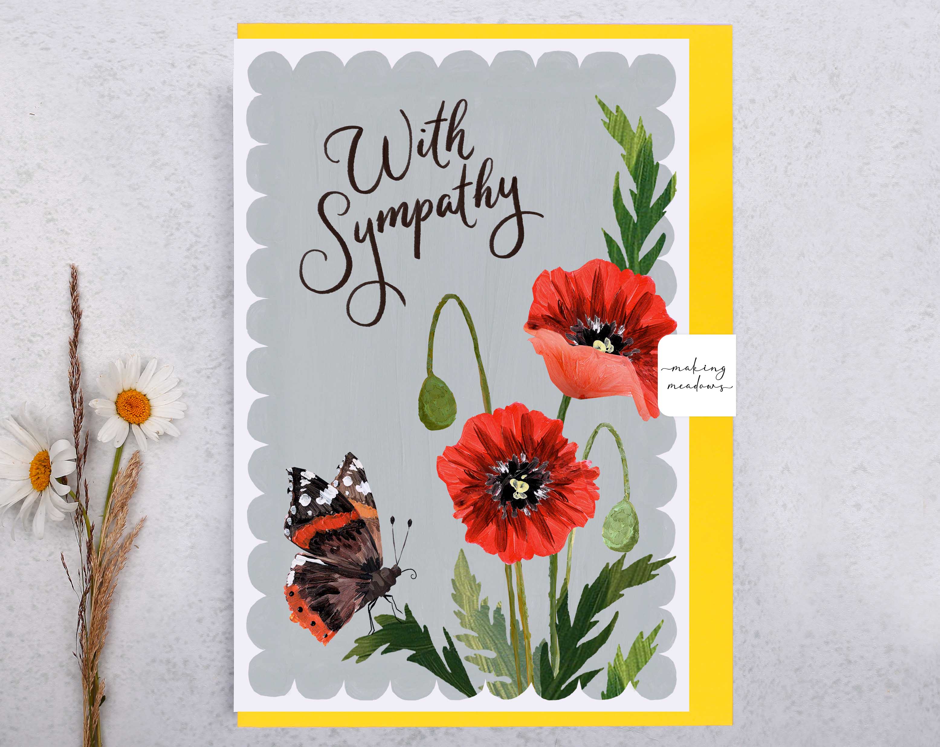 Hedgerow Poppy With Sympathy Card. Greeting & Note Cards designed by Making Meadows