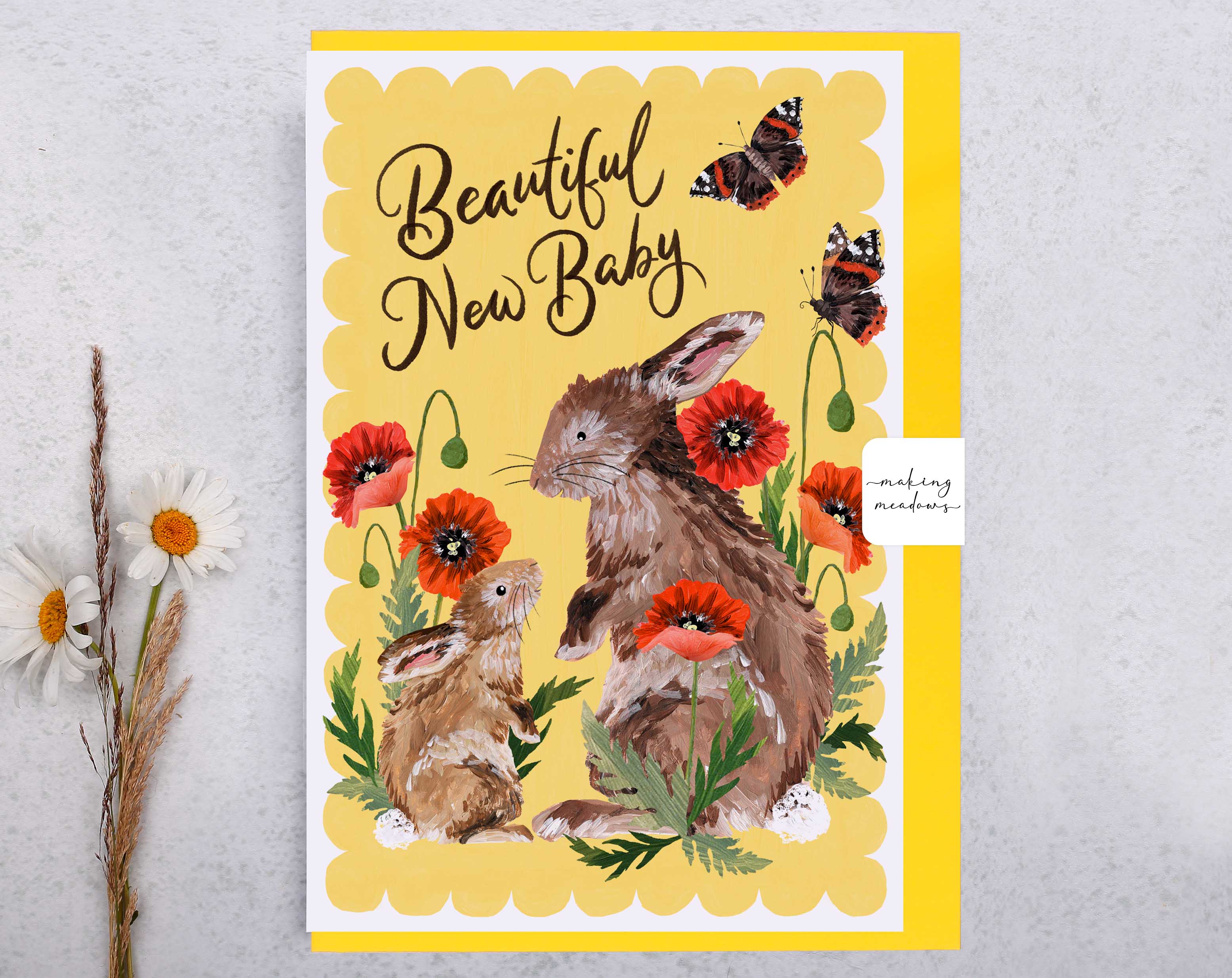 Hedgerow Rabbit New Baby Card. Greeting & Note Cards designed by Making Meadows