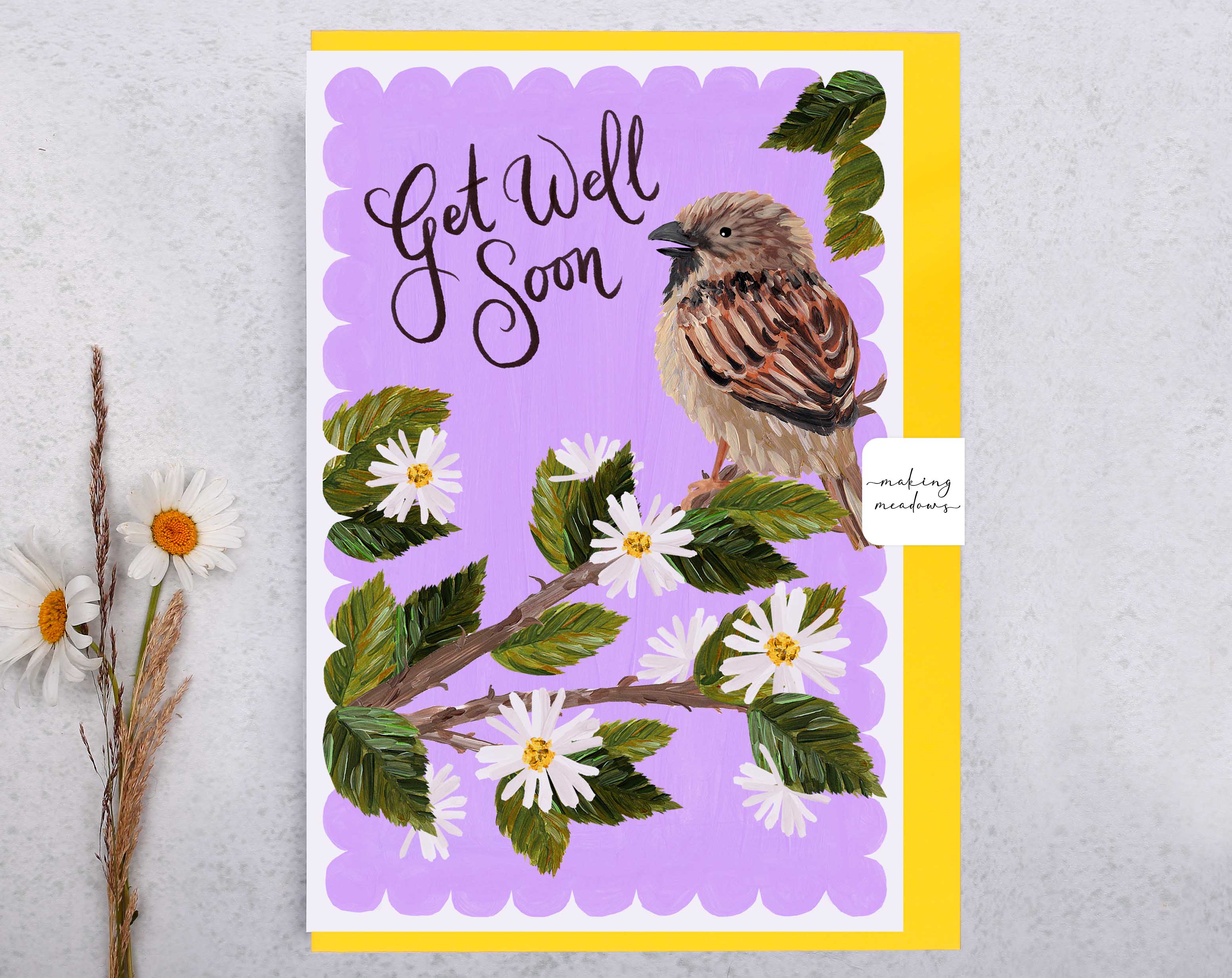 Hedgerow Sparrow Get Well Soon Card. Greeting & Note Cards designed by Making Meadows