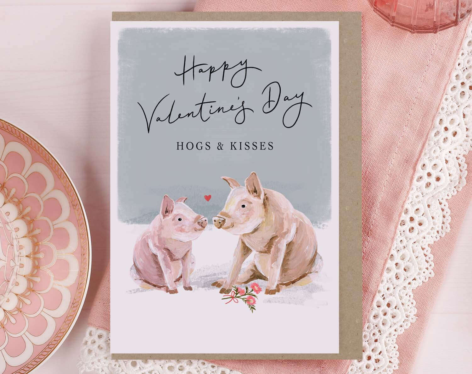 Hogs & Kisses Pig Valentine Card. Greeting & Note Cards designed by Making Meadows
