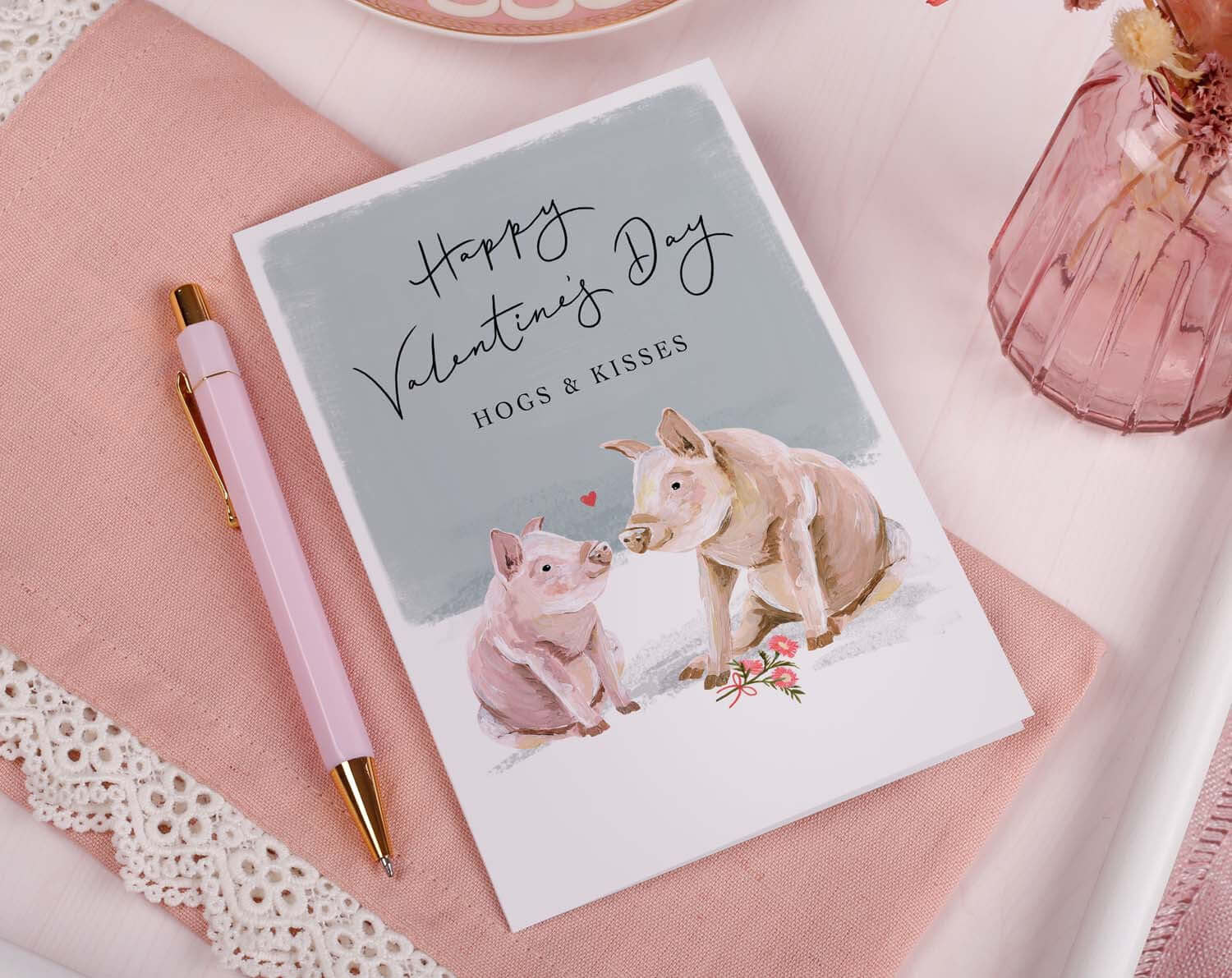 Hogs & Kisses Pig Valentine Card. Greeting & Note Cards designed by Making Meadows