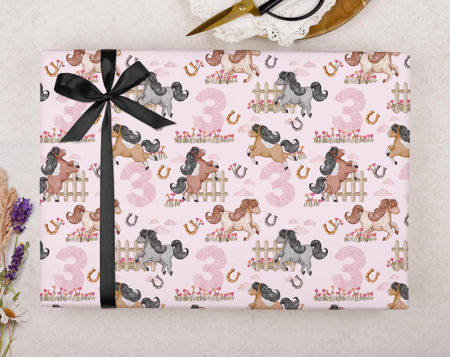 Horse 3rd Birthday Wrapping Paper