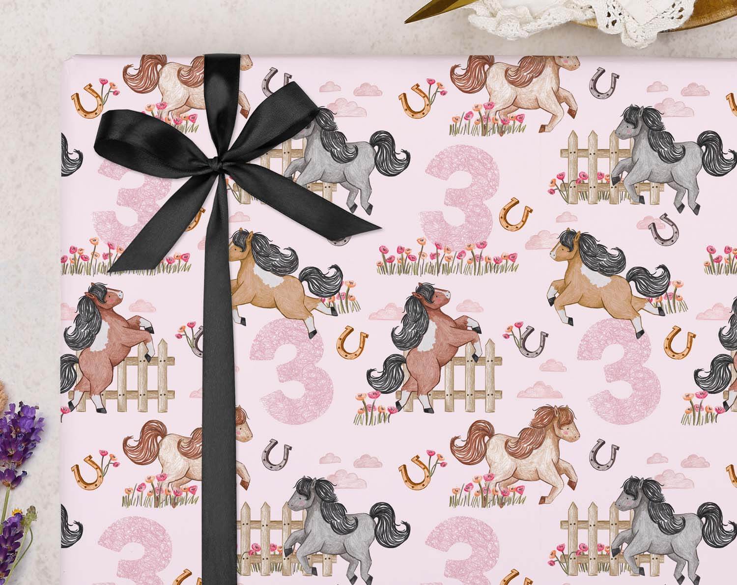 Horse 3rd Birthday Wrapping Paper