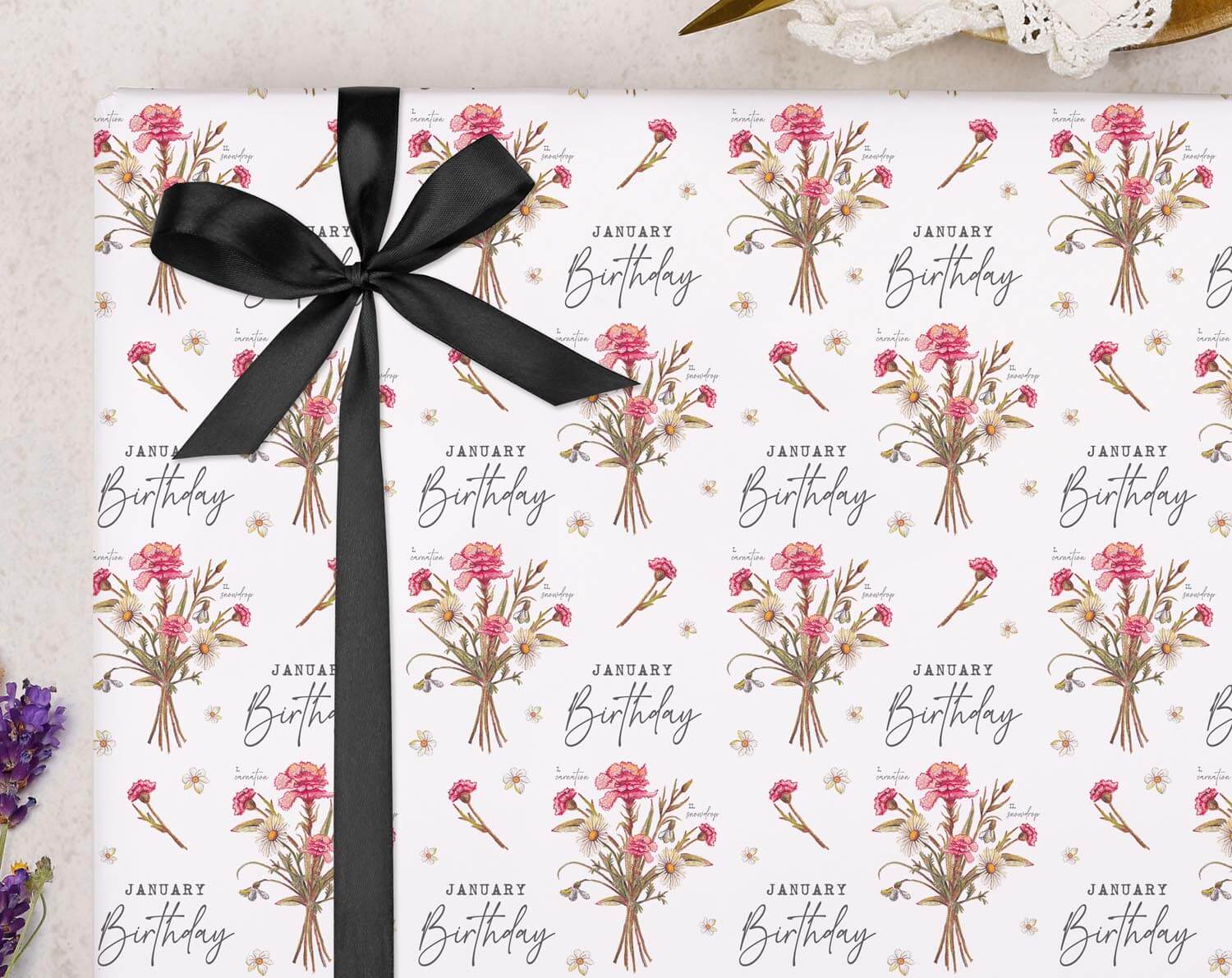 January Birthday Wrapping Paper. Wrapping Paper designed by Making Meadows