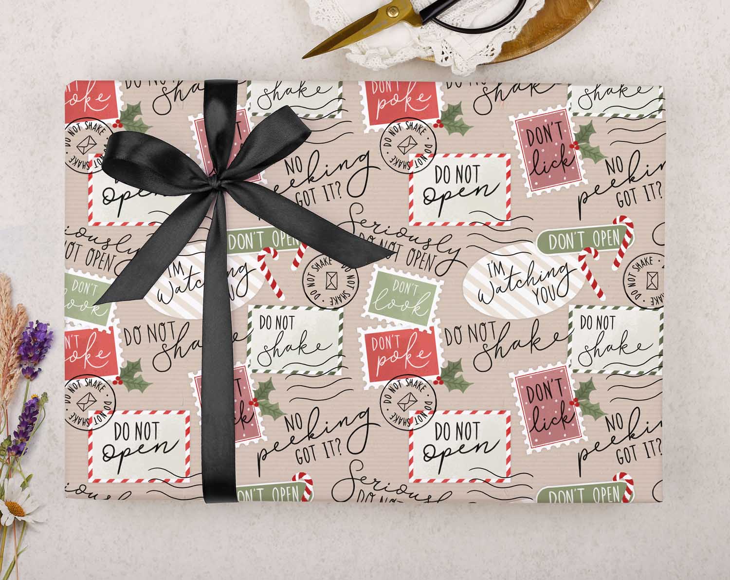 Kraft 'No Peeking' Christmas Wrapping Paper. Wrapping Paper designed by Making Meadows