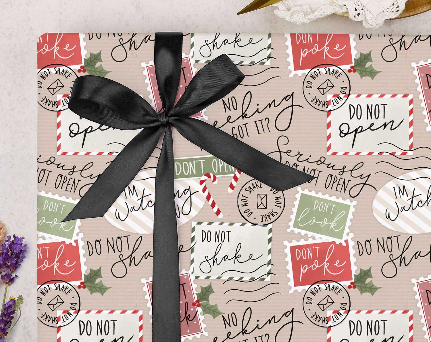 Kraft 'No Peeking' Christmas Wrapping Paper. Wrapping Paper designed by Making Meadows