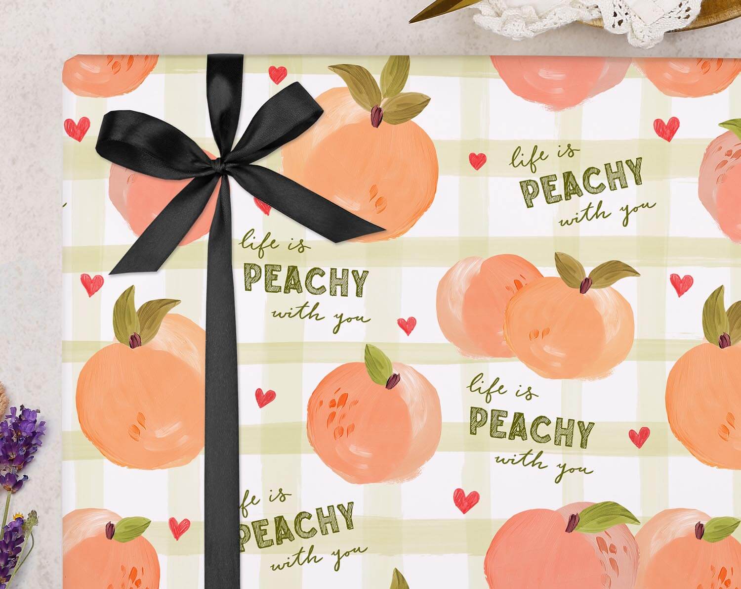 Life Is Peachy With You Wrapping Paper. Wrapping Paper designed by Making Meadows