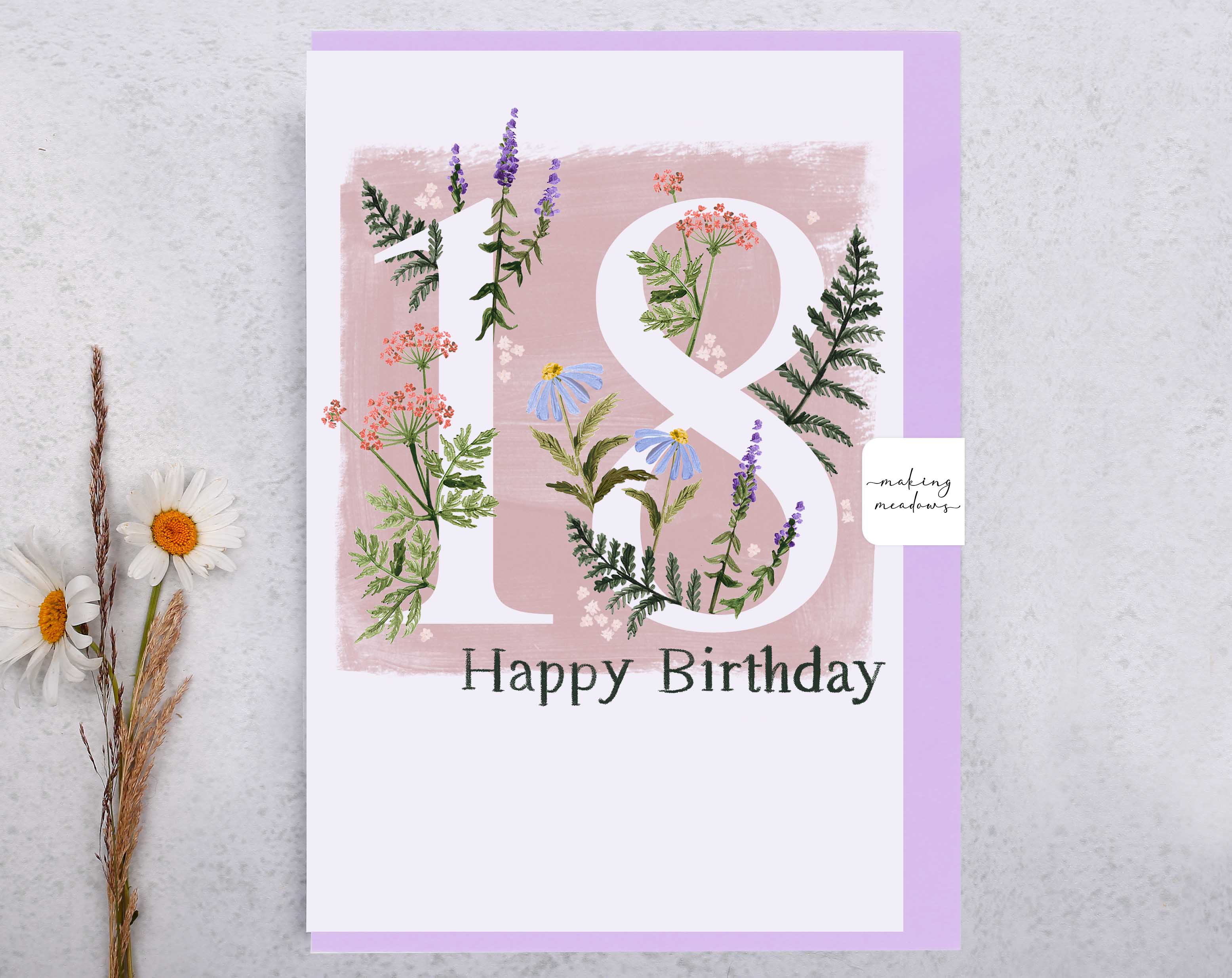 Meadow Flowers Happy 18th Birthday Card. Greeting & Note Cards designed by Making Meadows