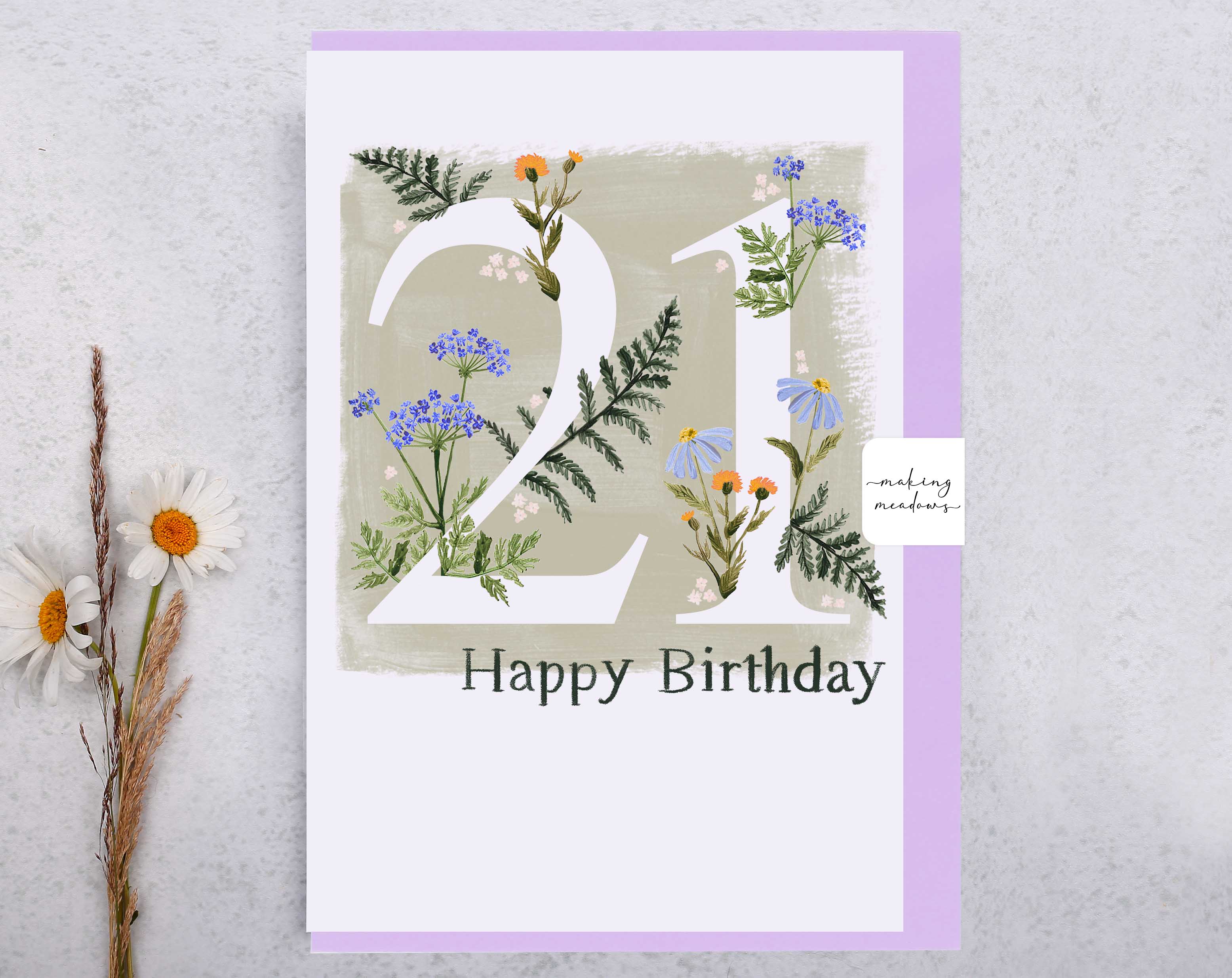 Meadow Flowers Happy 21st Birthday Card. Greeting & Note Cards designed by Making Meadows