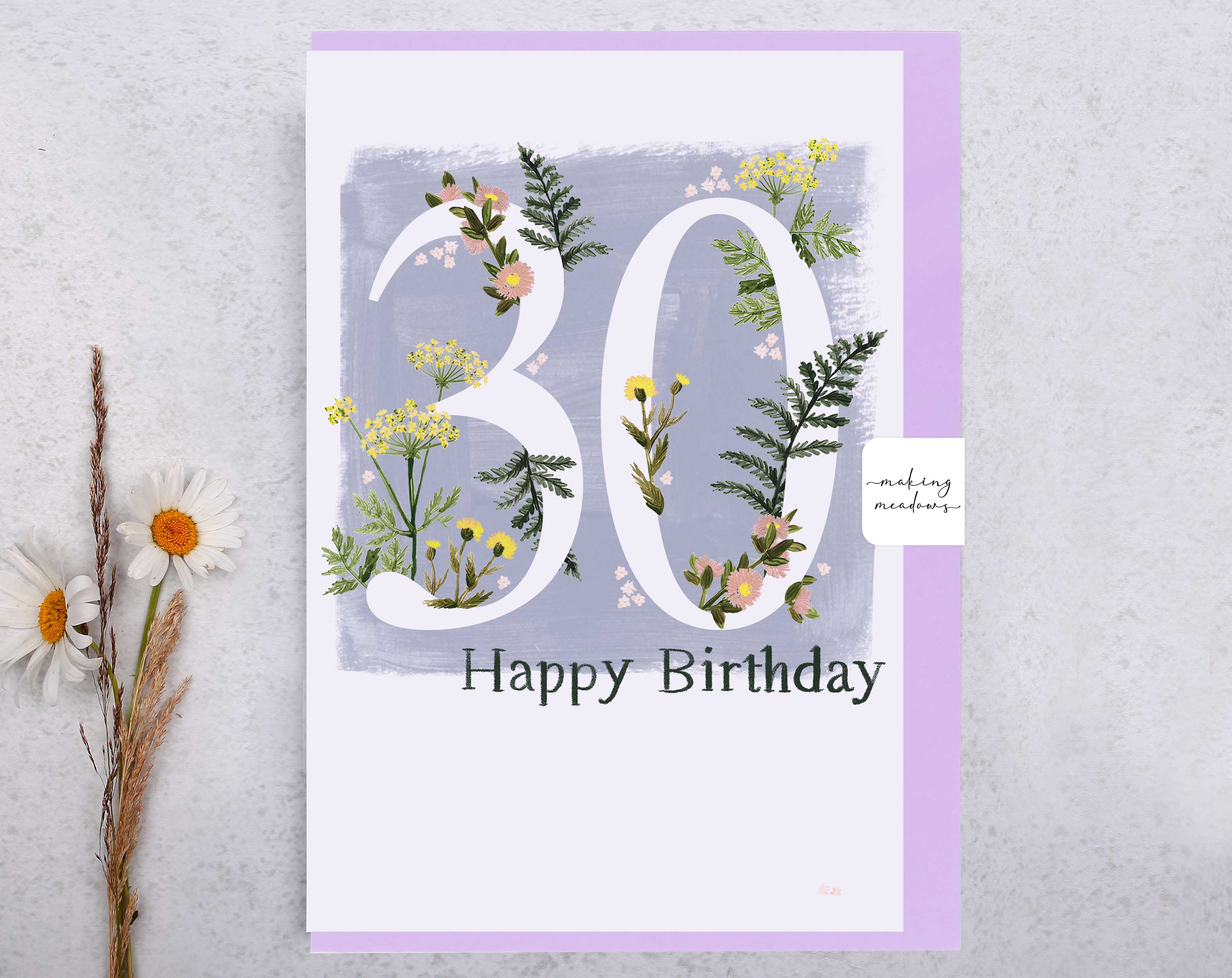 Meadow Flowers Happy 30th Birthday Card. Greeting & Note Cards designed by Making Meadows