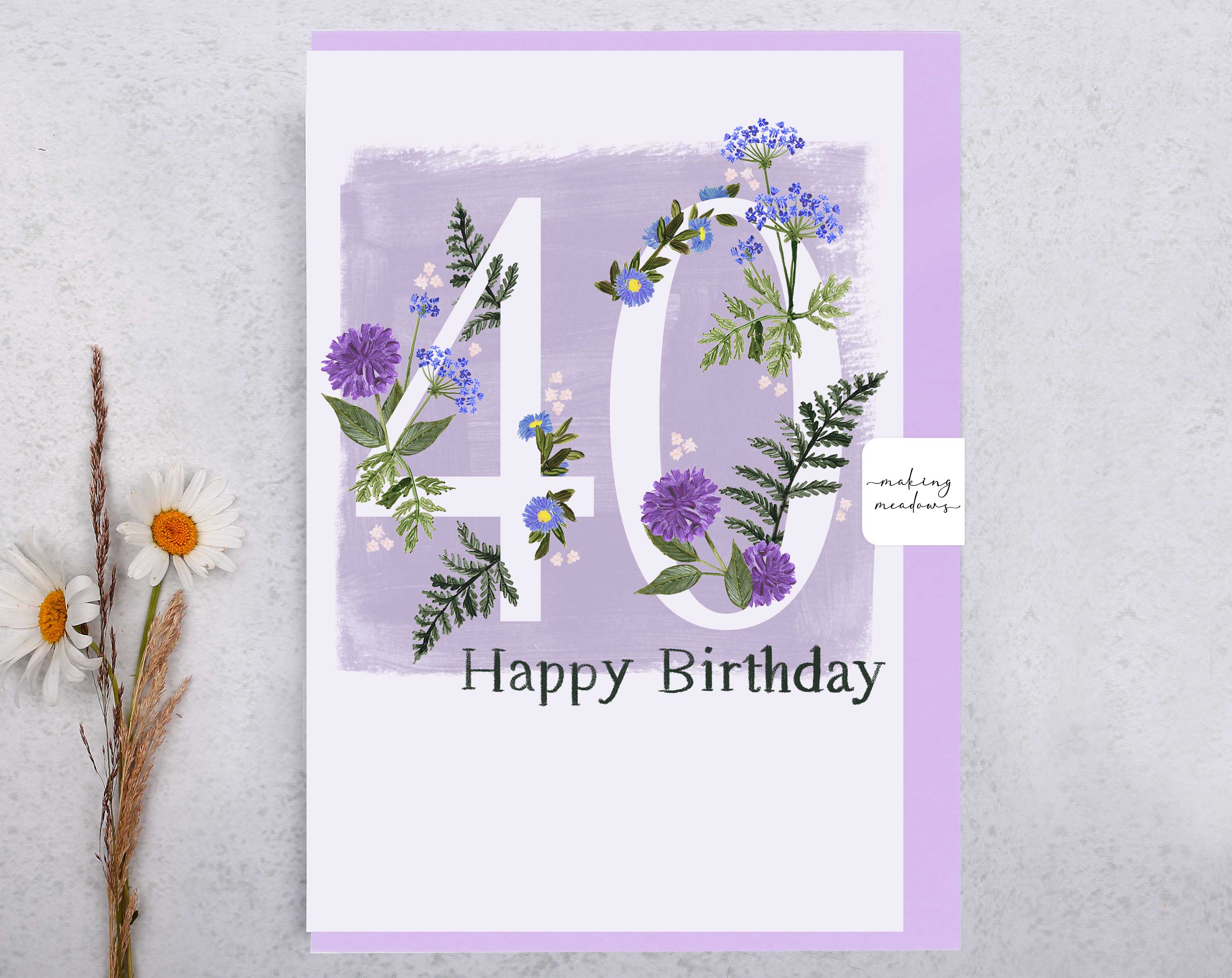 Meadow Flowers Happy 40th Birthday Card. Greeting & Note Cards designed by Making Meadows