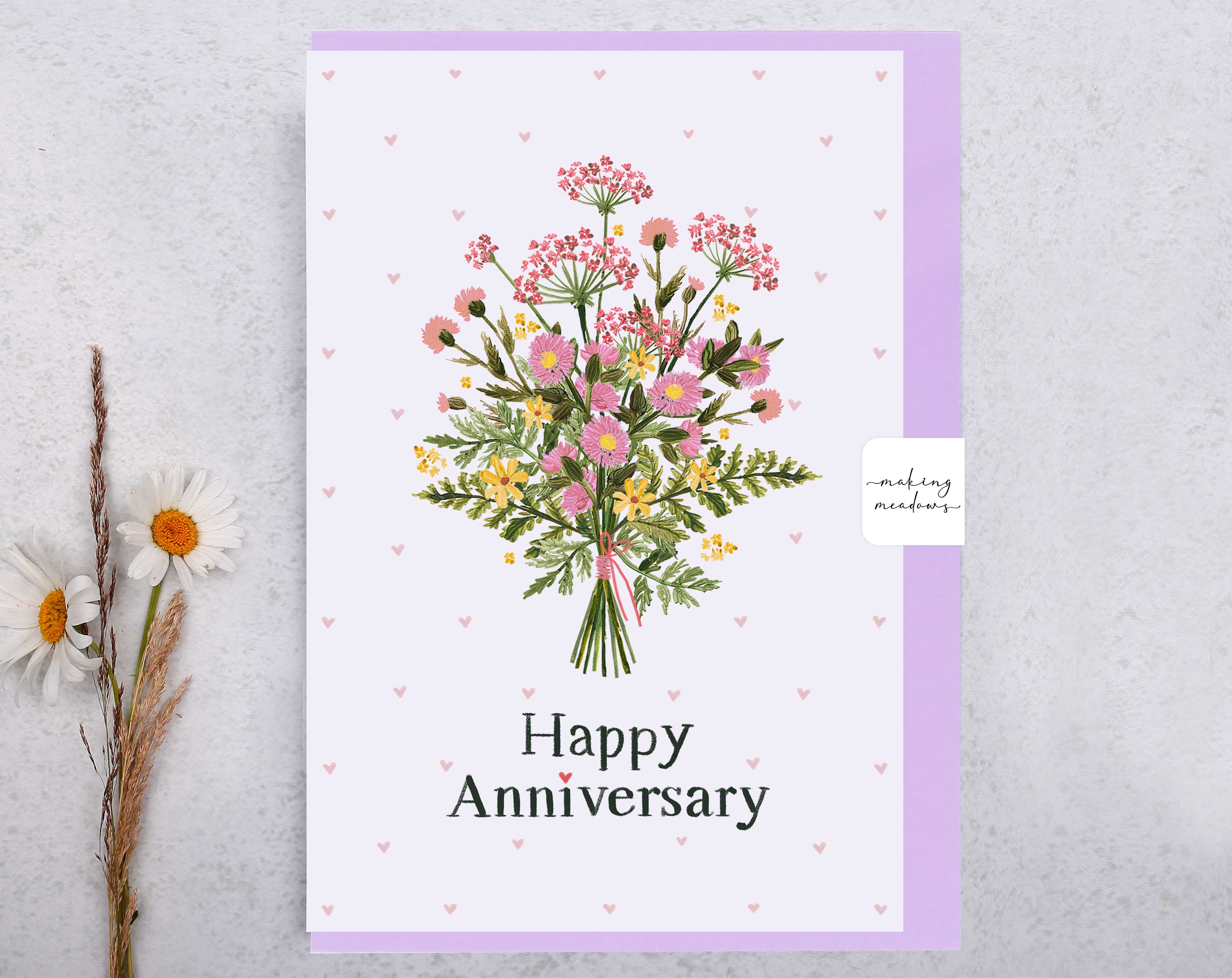 Meadow Flowers Happy Anniversary Card. Greeting & Note Cards designed by Making Meadows
