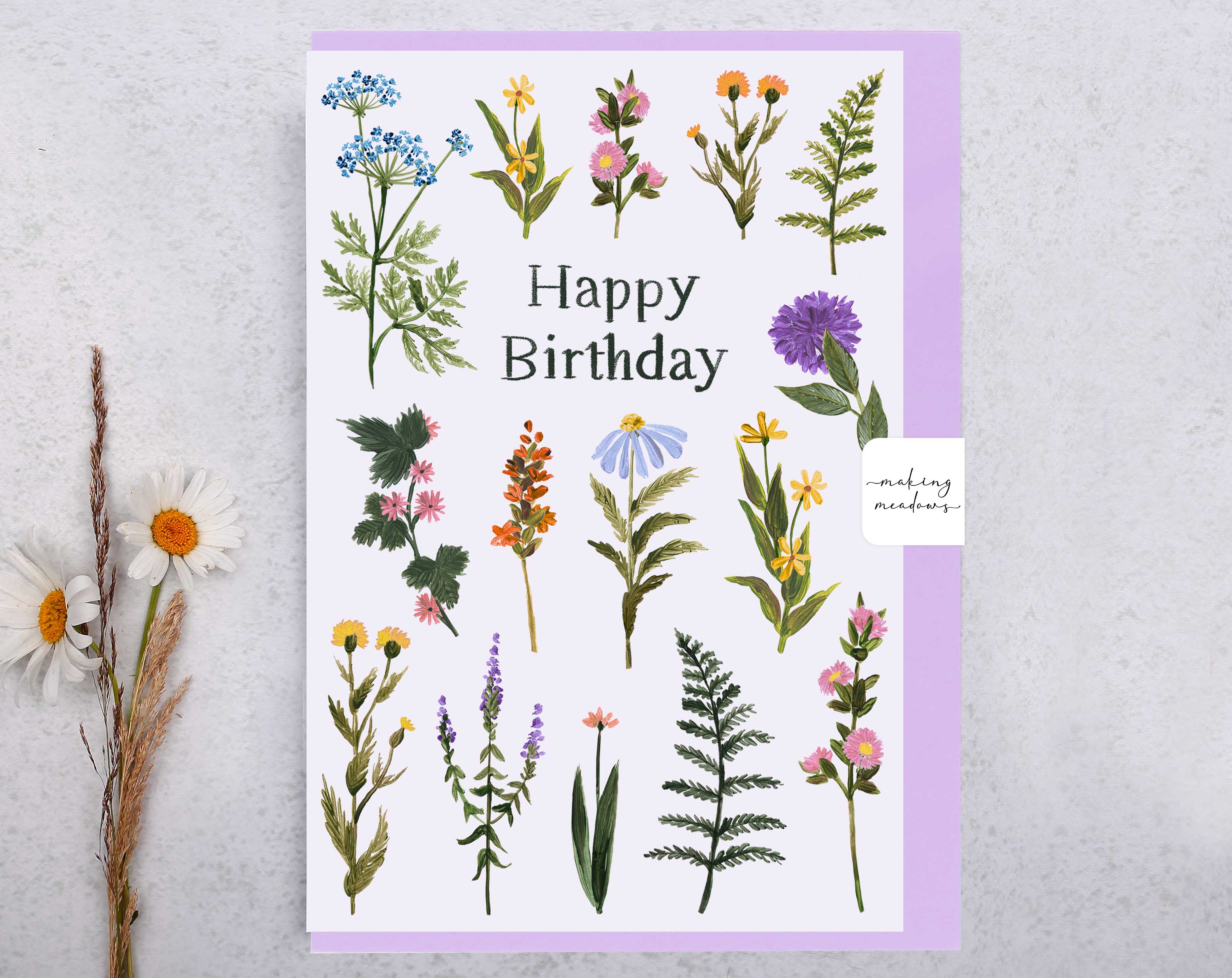 Meadow Flowers Happy Birthday Card. Greeting & Note Cards designed by Making Meadows